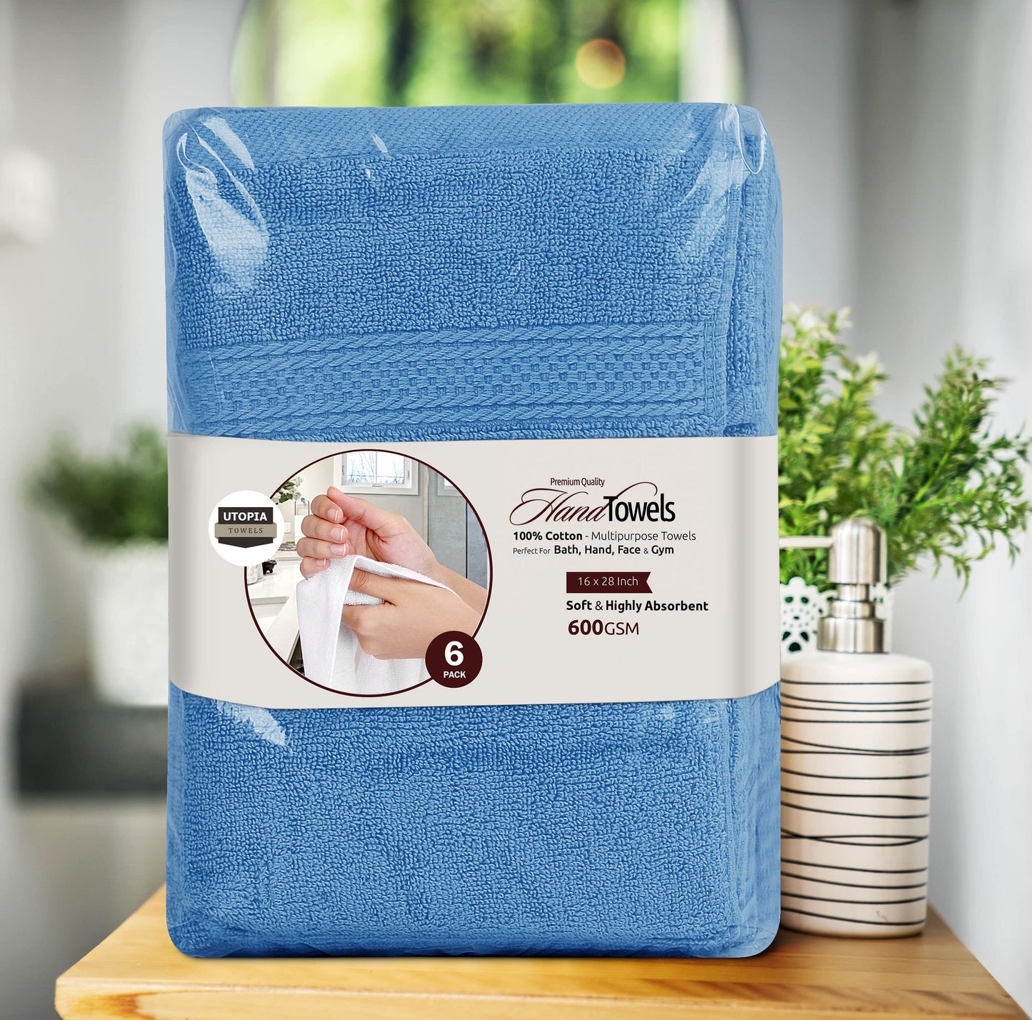 Utopia Towels 6 Pack Premium Hand Towels Set, 16 by 28 inches, 100% Ring Spun Cotton, Ultra Soft and Highly Absorbent 600GSM Towels for Bathroom, Gym, Shower, Hotel, and Spa, Electric Blue