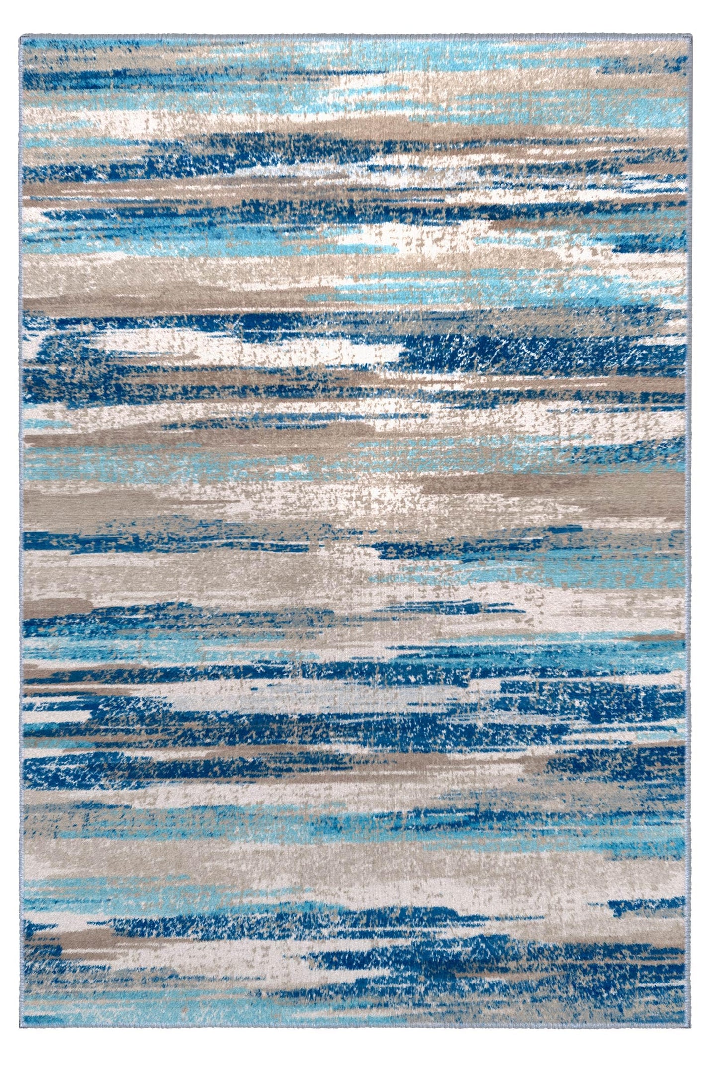 Lansny Modern Abstract 4x6 Living Room Washable Rug Non-Slip Soft Bedroom Area Rug Blue Thin Print Faux Wool Floor Carpet Throw Rugs for Nursery Playroom Dining Room Indoor Office Home Decor