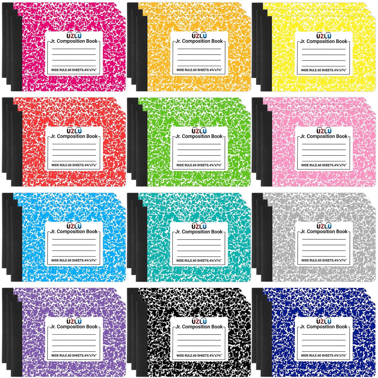 36 Pack Composition Notebooks Bulk Wide Ruled 4-7/8"x 7.5" Half Size Composition Books 60 Sheets Mini Notebook 12 Color Small Pocket Marble Journal Books for Students College Office Back to School Supplies
