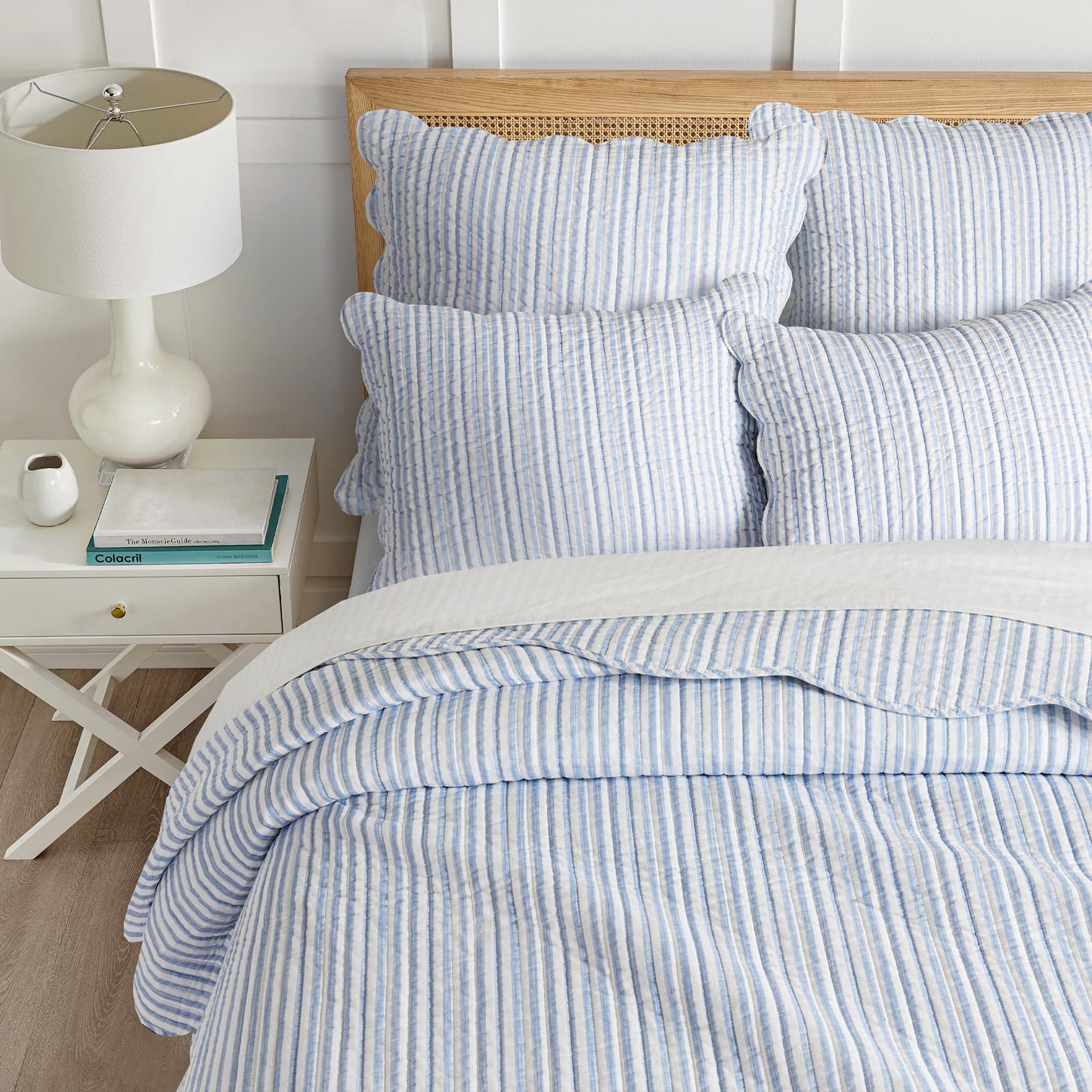 Levtex Home - Martha Stripe - Euro Sham Set of 2 - Stripe - Blue and White - (26x26in.), No Insert - Cotton