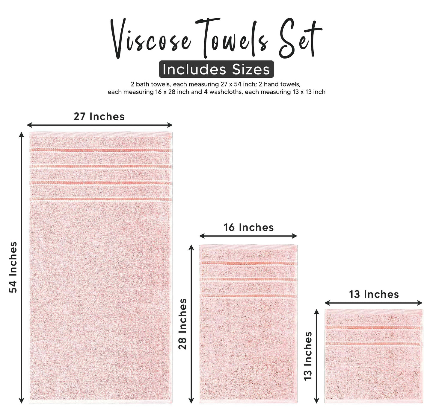 YRALY Luxury Pink Towel Set of 8-2 Bath Towels 2 Hand Towels 4 Washcloths - 600 GSM 100% Cotton Ring Spun Viscose Border Towels Set - Light Pink
