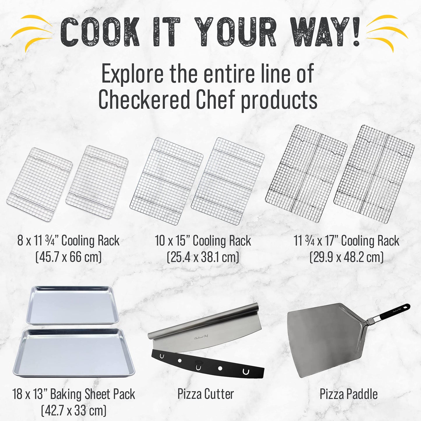 Checkered Chef Cooling Rack for Cooking and Baking - 11 ¾" x 17 Set of 2 Stainless Steel, Oven Safe Grid Wire Cookie Cooling Racks