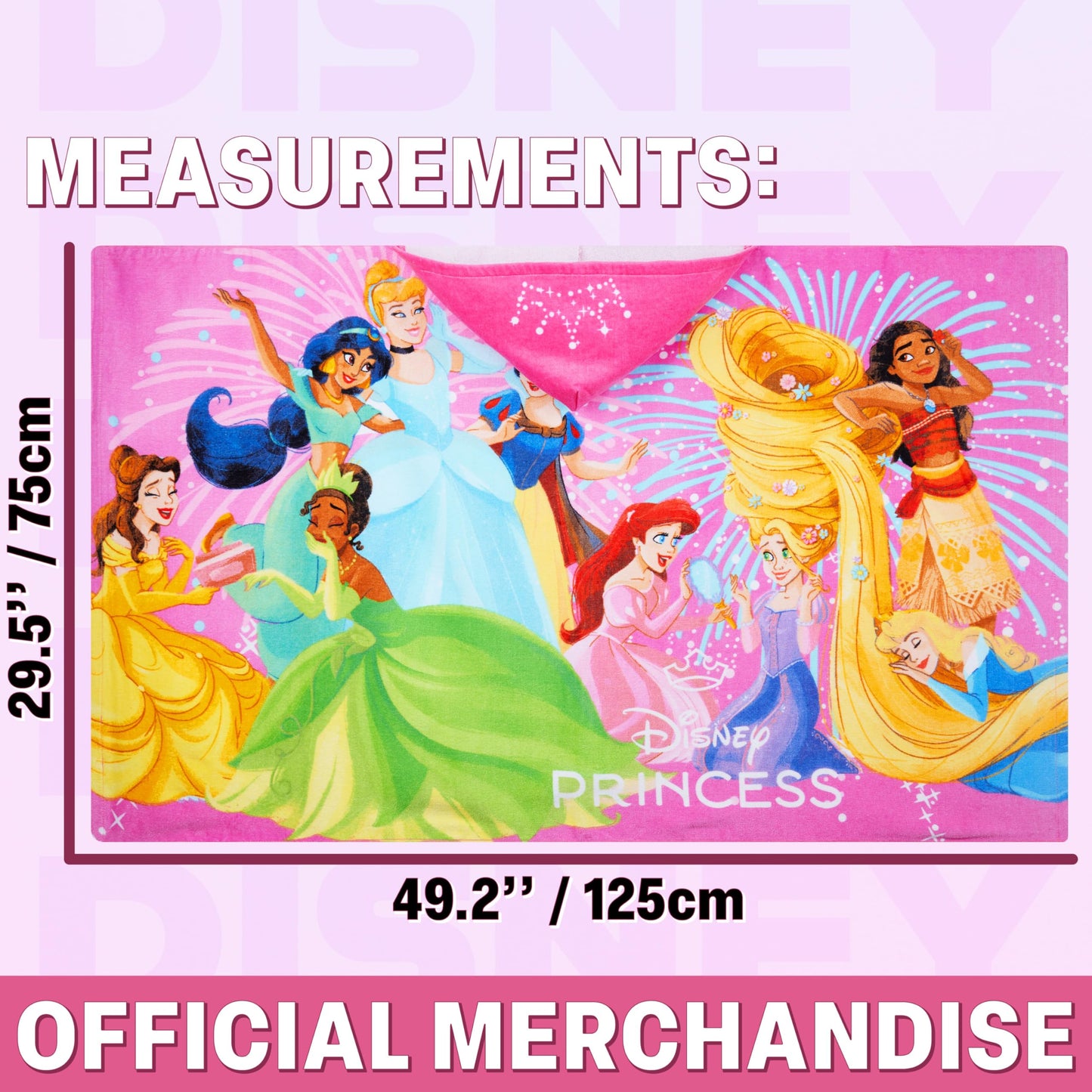 Disney Princess Bath Towels with Hood for Girls, Soft Absorbent Cotton Beach Towel, Swimming Pool Hooded Poncho, Shower Bath Cinderella Moana Rapunzel for Girls Ages 2-6 (Multi Princess)