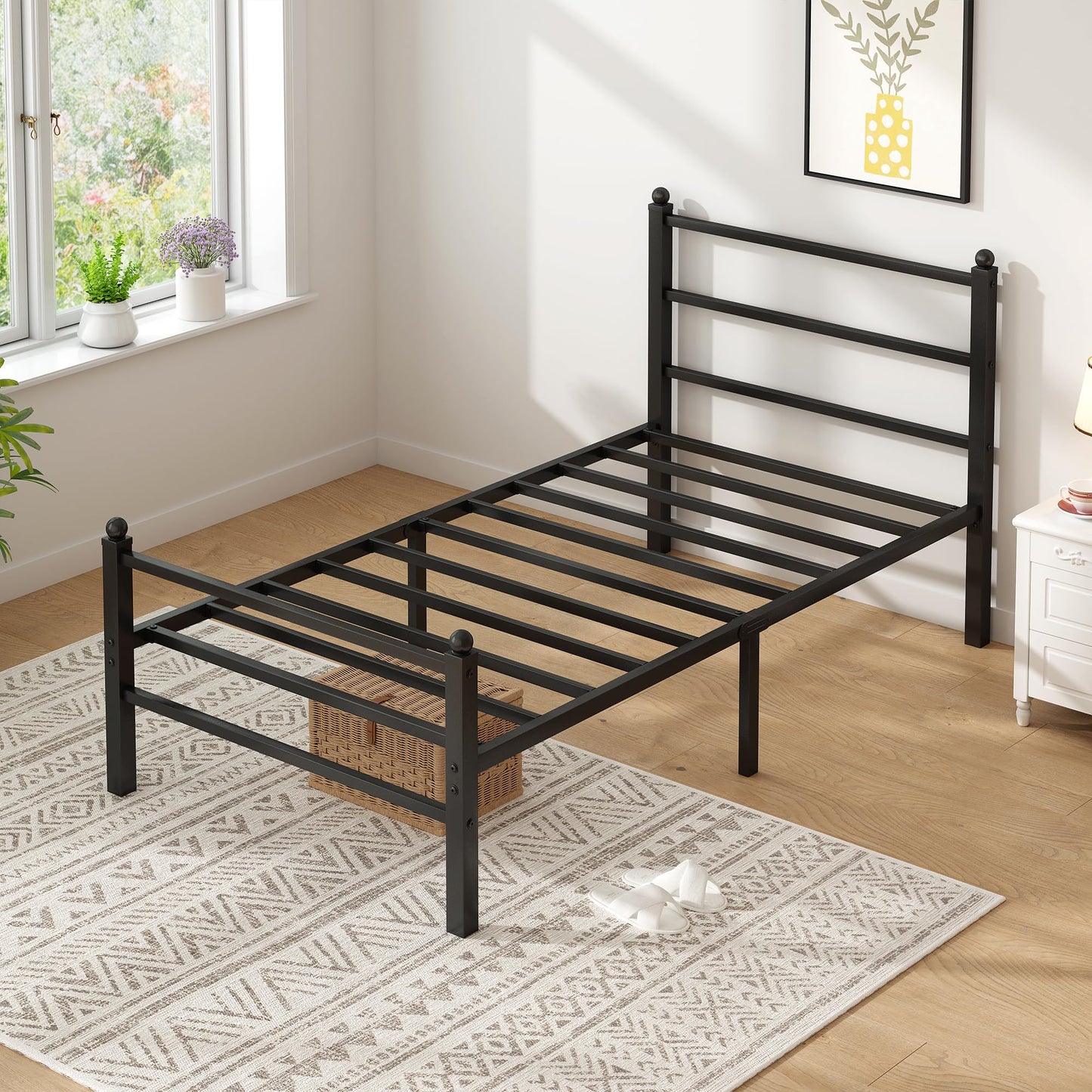 Steel Verve Twin Bed Frames with Headboard and Footboard, 14 Inch Metal Platform Twin Size Bed Frame with Steel Slat Support, No Box Spring Needed, Noise Free, Easy Assembly, Black