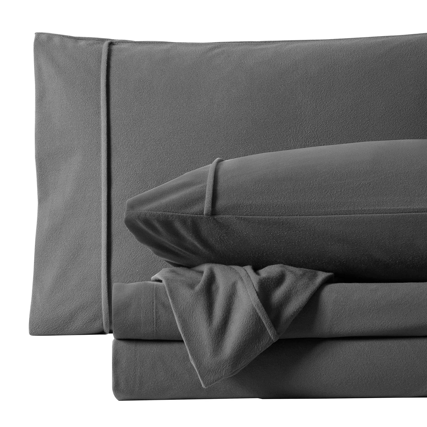 Flannel Sheets Warm and Cozy Deep Pocket Breathable All Season Bedding Set with Fitted, Flat and Pillowcases, King, Gray