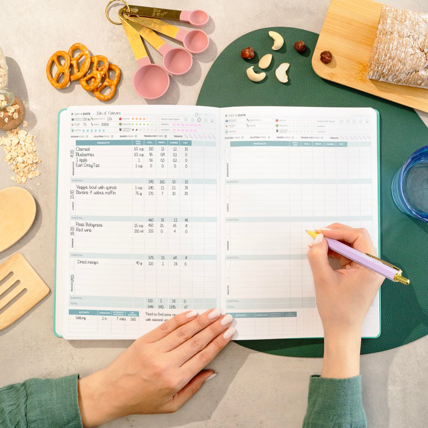 Clever Fox Food Journal Pro – Diet & Wellness Planner for Women & Men – Weight Loss Diary with Calorie Tracker – Food Log for Tracking Meals, Exercise & Weightloss - Undated, 7" x 10" Turquoise