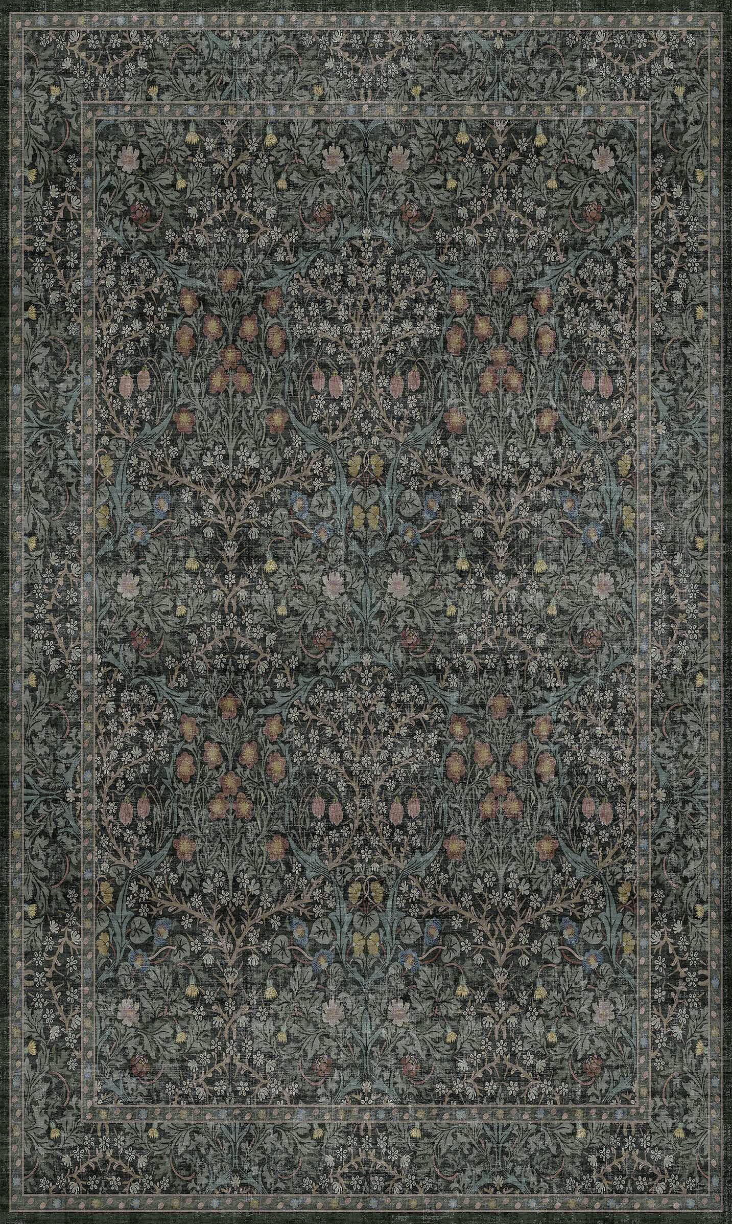 Vintage Floral Dark Green 3x5 Area Rugs for Entryway, Kitchen, Bedroom Beside Rug, Laundry Room, Non-Slip Low Pile Ultra Soft Stain Resistant Small Carpet