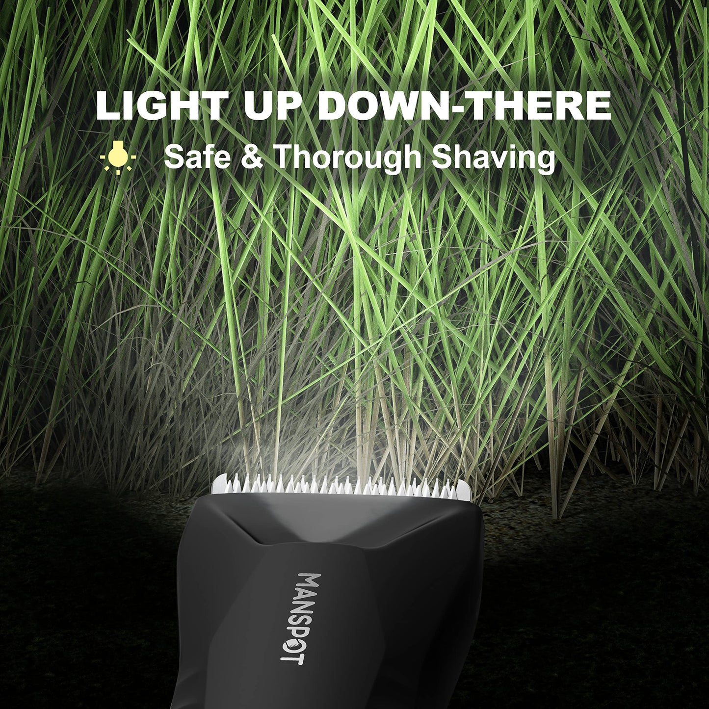 MANSPOT Manscape Body & Pubic Hair Trimmer for Men, Electric Groin Hair Trimmer, Replaceable Ceramic Blade Heads,Waterproof for Wet/Dry Use,Standing Recharge Dock,90 Minutes Shaving(Black)