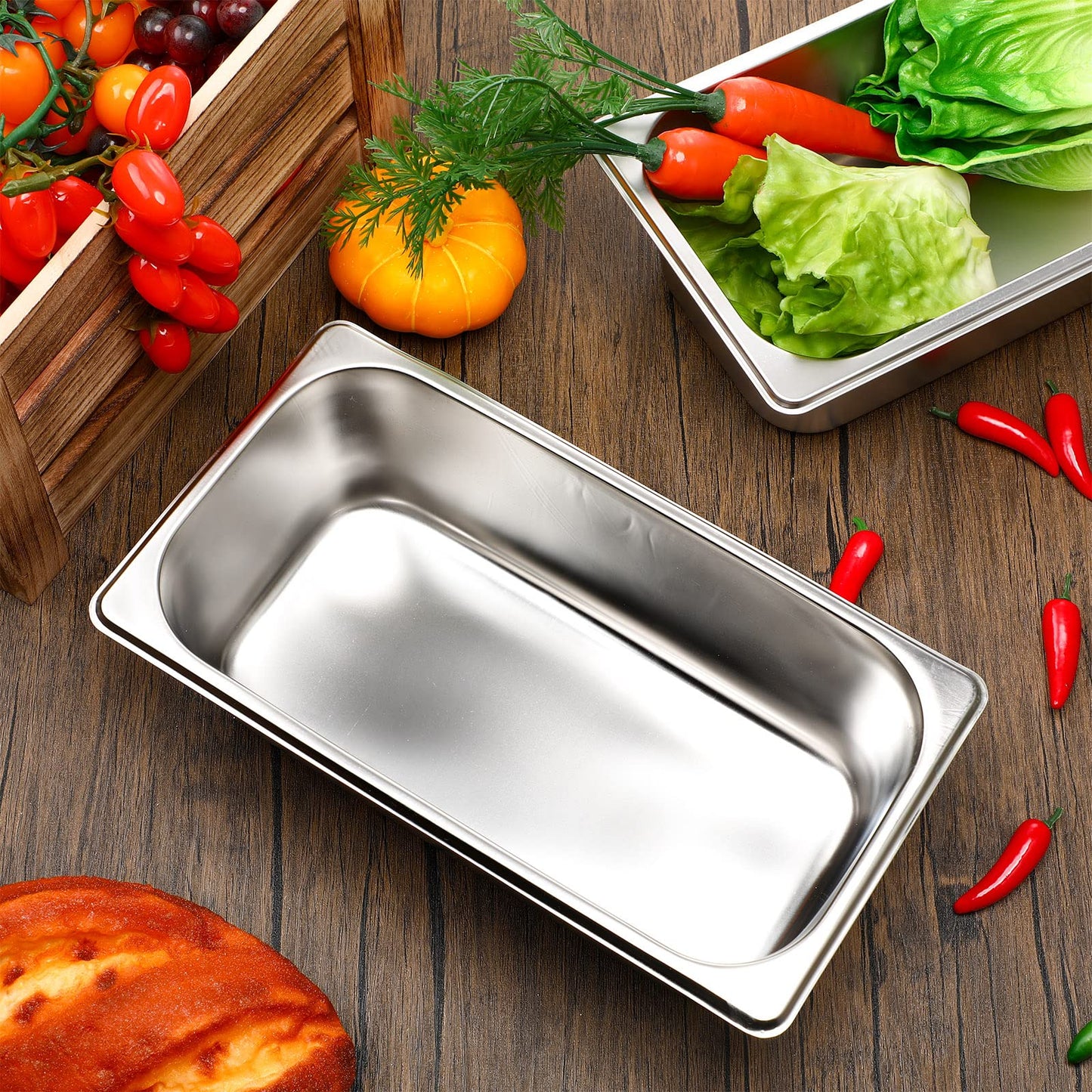 10 Pack Hotel Pans Stainless Steel Steam Table Pan 1/3 Size, 0.8 mm Thick Anti Jam Warming Pans for Food Warmer Restaurant Catering Supplies, 12.8 x 6.9 Inch(4 Inch Deep,Standard)
