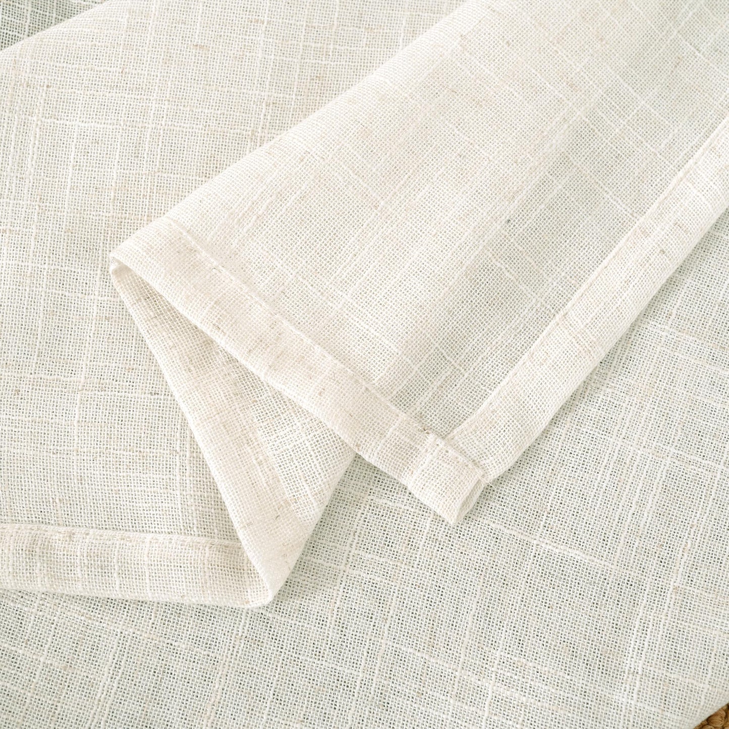 LAMIT Cream Linen Curtains 84 inch Length 2 Panels, Light Filtering Semi Sheer Panels Back Tab and Rod Pocket Neutral Boho Drapes for Living Room/Bedroom, 52 x 84 Inch
