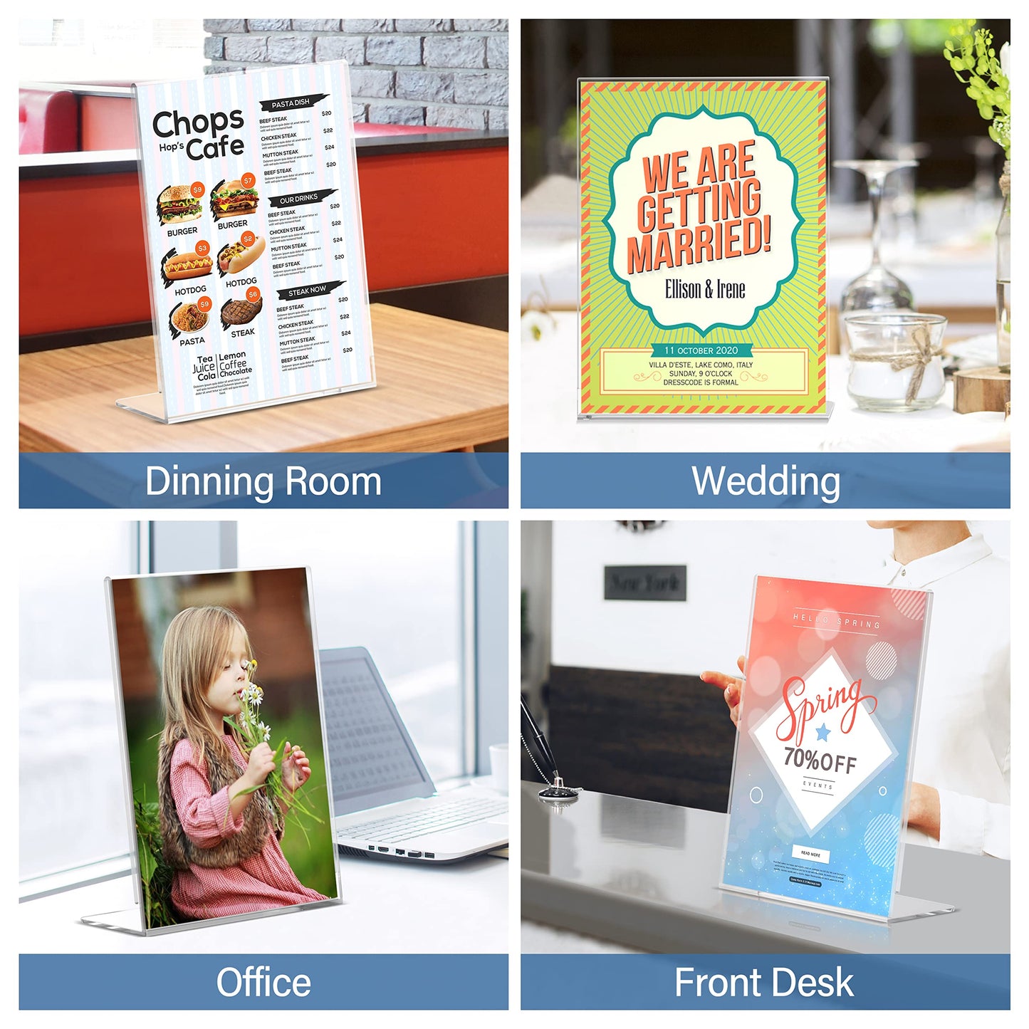 Relx Acrylic Sign Holder 8.5 x 11, Slant Back Display Stand, Clear Frames Plastic Sign Holder for Store, Restaurant (24 Pack)