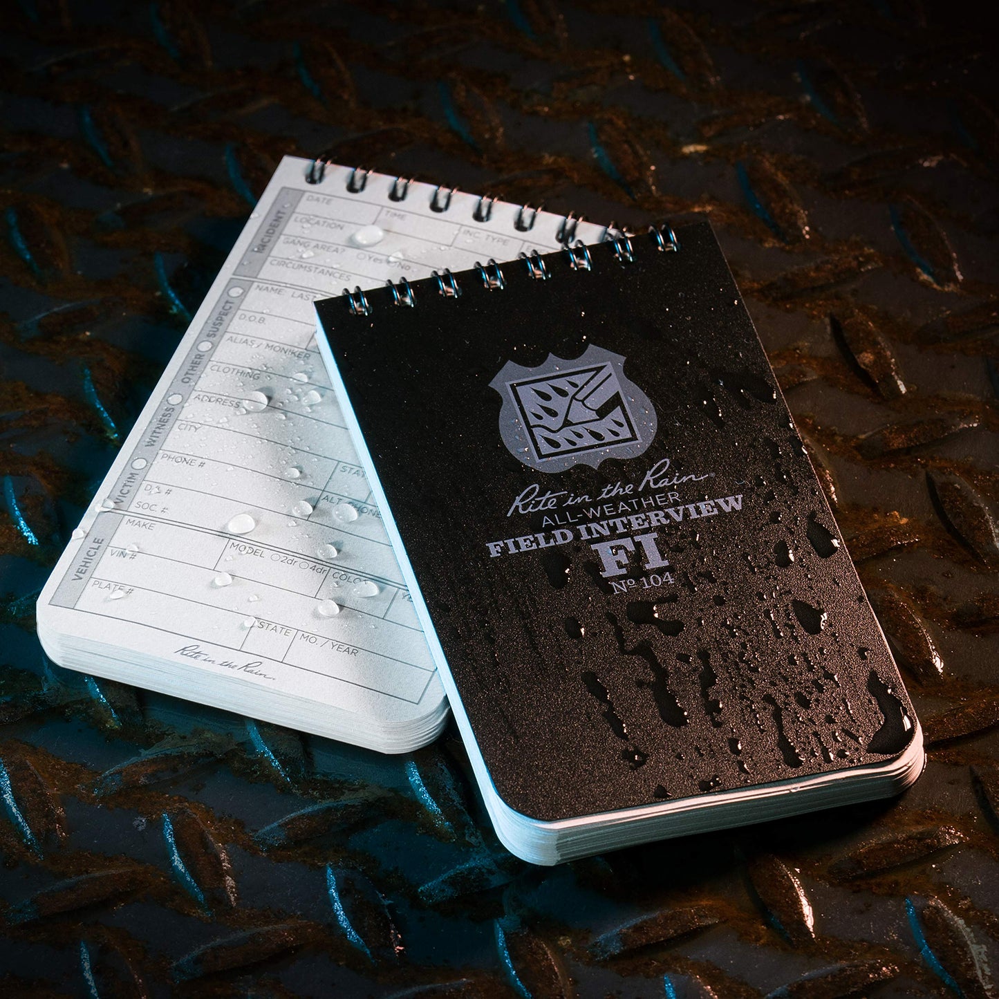 Rite in the Rain Weatherproof Field Interview Notebook, 3" x 5", Black Cover, Field Interview Form Pages, 6 Pack (No. 104L6)
