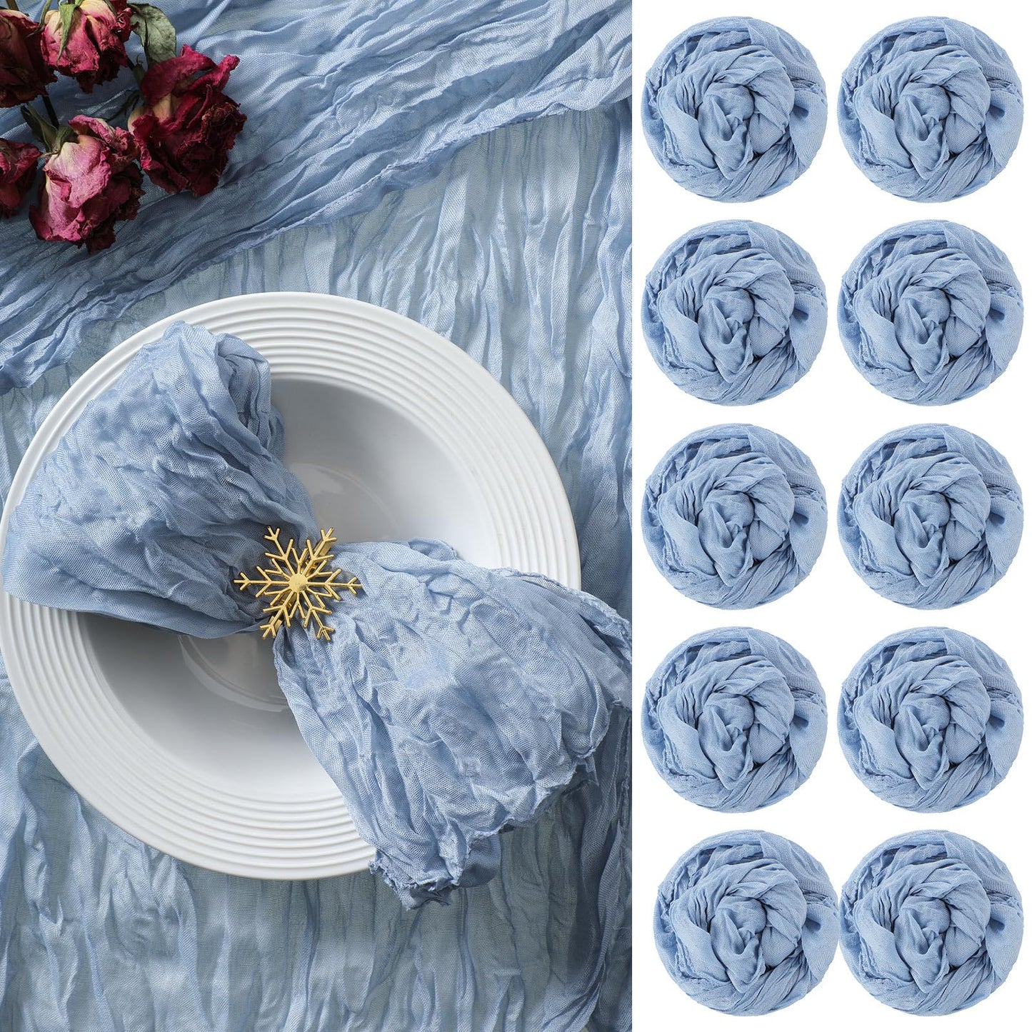 100 Pieces Gauze Cheesecloth Napkins 19.7 x 19.7 Inch Dinner Cloth Napkins with Wrinkled Decorative Cloth Napkins for Home Wedding Rustic Table Decoration (Dusty Blue)