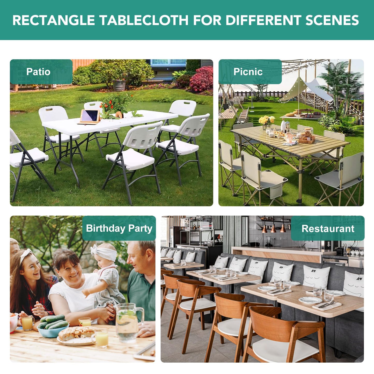 LUSHVIDA 6 Packs Vinyl Tablecloths with Flannel Backing for 8ft Rectangle Folding Table Cloths - Waterproof Plastic Picnic Table Covers with Elastic Corners, 30x96 inch, Black