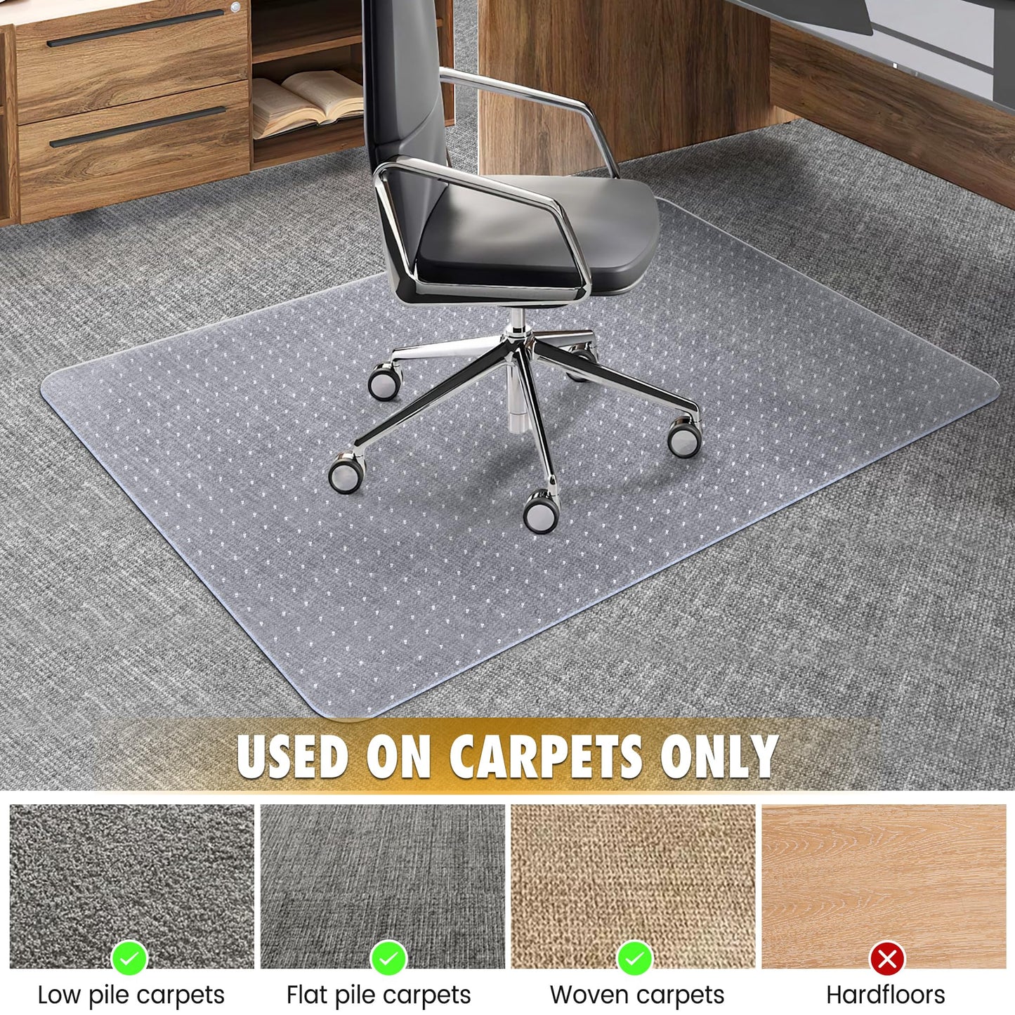 BesWin Heavy Duty Office Chair Mat for Carpet, 32" x 55" Clear Hard Carpet Protector Mat, Anti-Slip Desk Floor Mat for Office Chair on Carpeted Floors, Easy Glide, Ship Flat