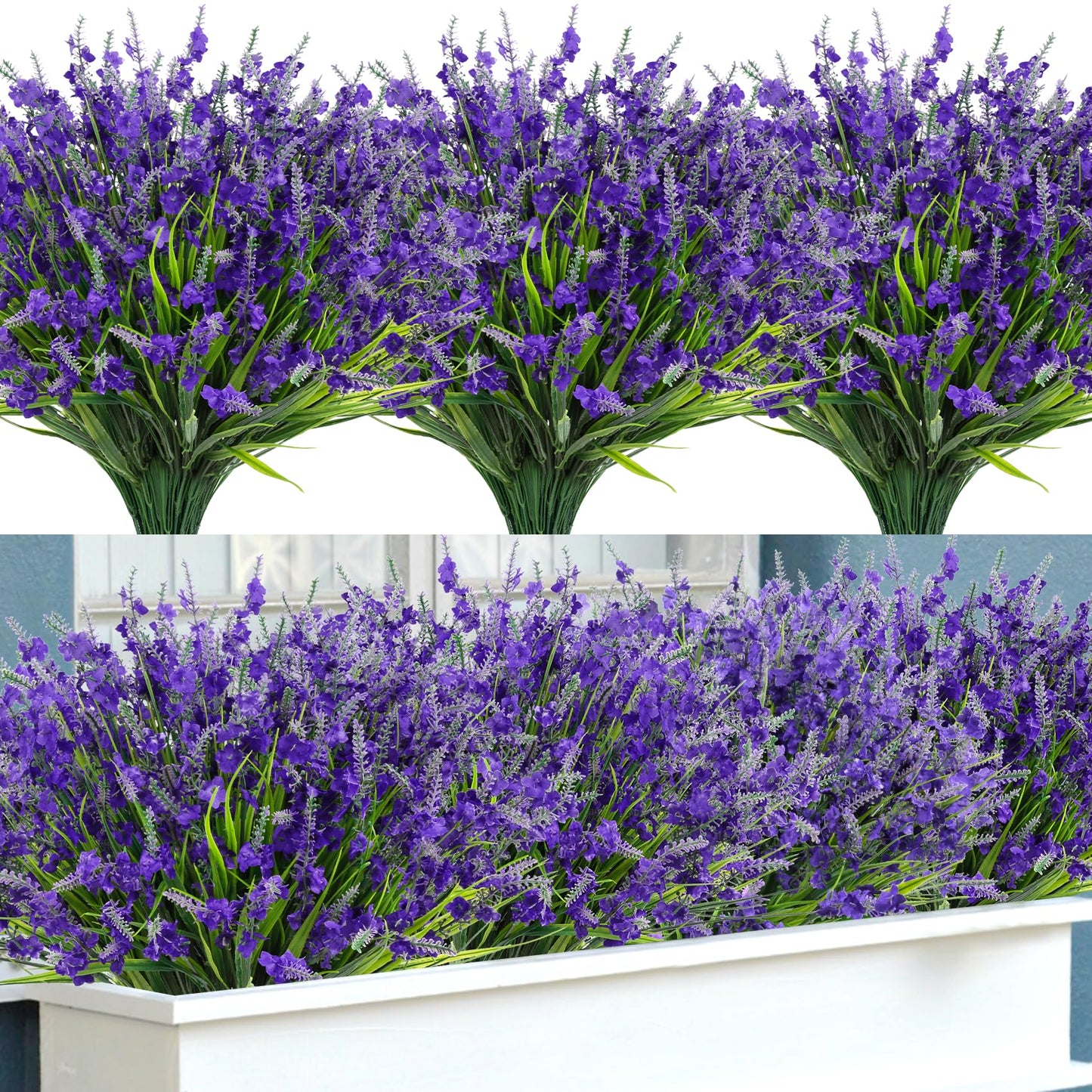 Besteek 20 Bundles Artificial Lavender Flowers for Outdoors Fake Silk Flowers Faux Plants UV Resistant for Indoor Outside Spring Porch Garden Window Table Box Office Home Decorations, Deep Purple