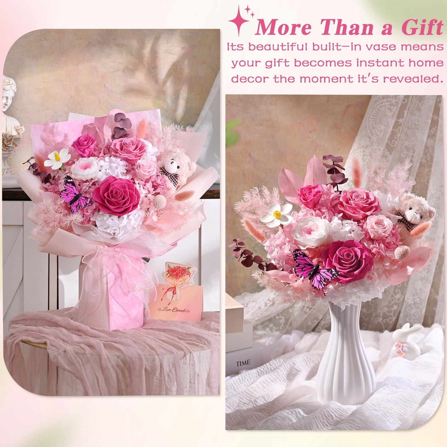 Waipfaru Flowers for Delivery Prime, Large Pink Preserved Flowers, Fresh Bouquet with Gift Box, Forever Rose for Women Mother Day Birthday,Valentines Day Gifts for Her