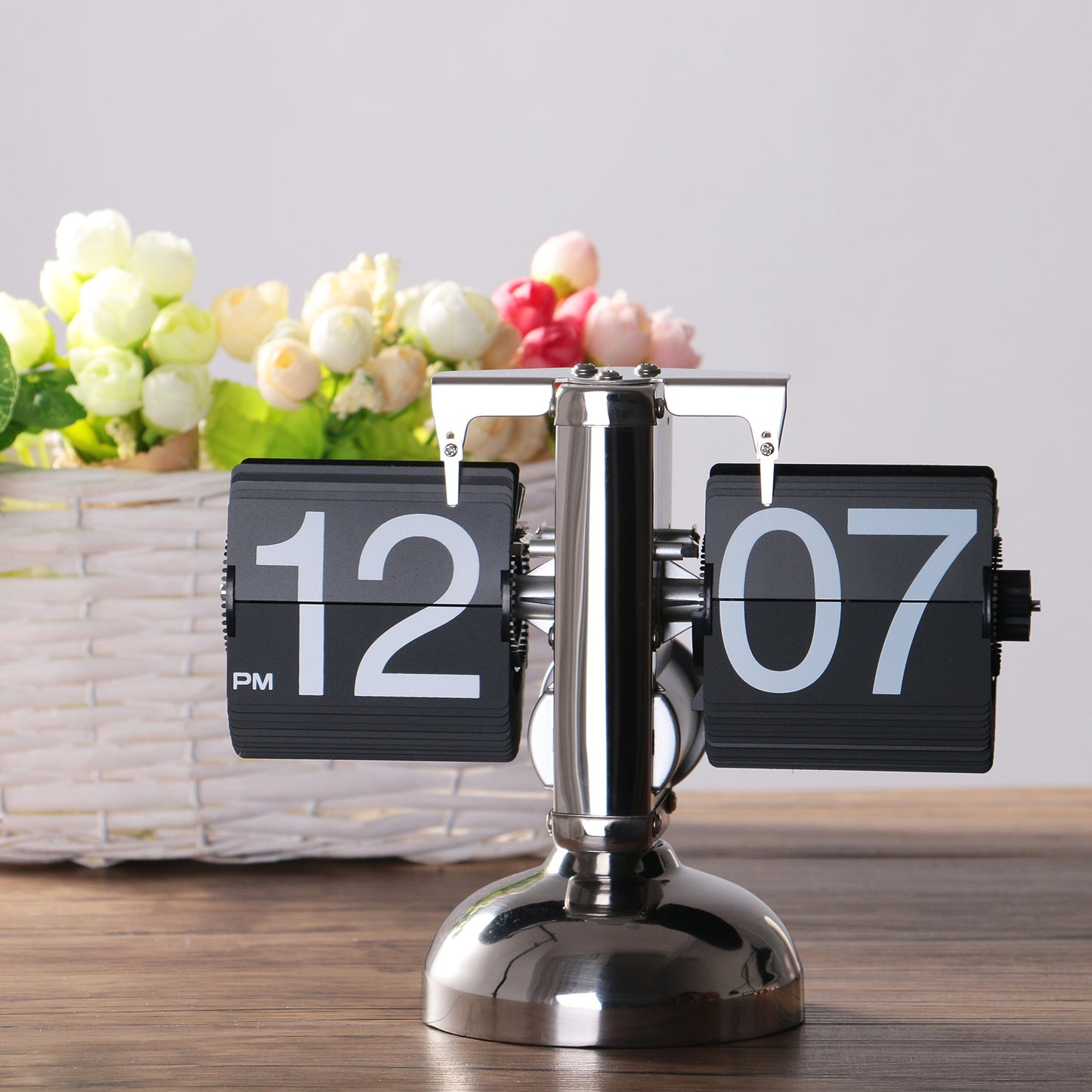 WoneNice Desk Clock, Retro Digital Flip Down Clock - Battery Operated with Internal Gear Mechanism for Office, Bedroom, Kitchen, School, Hotel, and Café Décor - Black