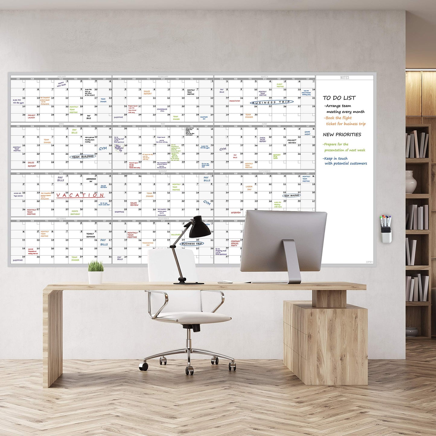 Large Reusable Dry Erase Yearly Wall Calendar - Jumbo Premium Laminated 12 month Task Organizer - 38"x72" Undated Annual Planner for Home, Office, School Projects
