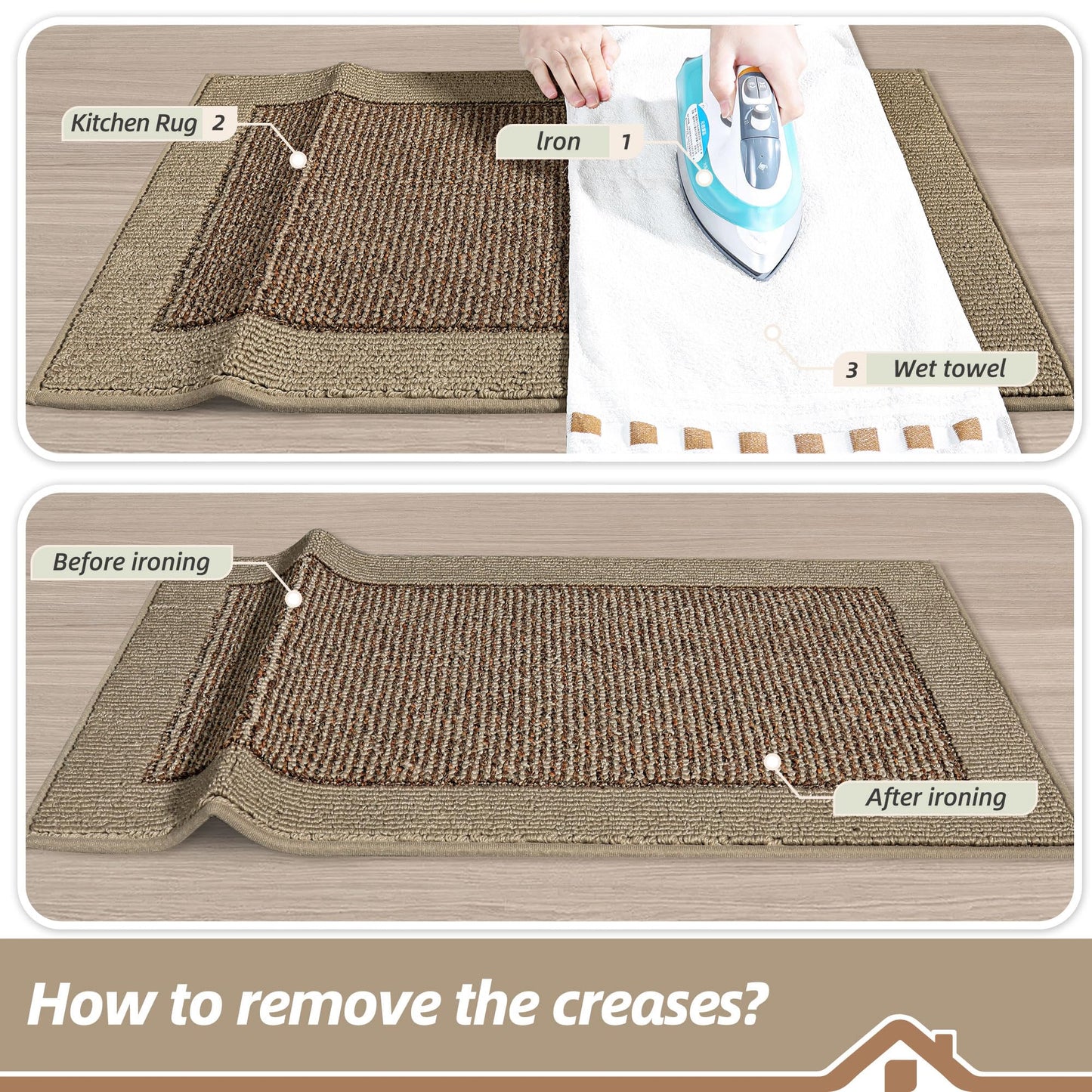 BEQHAUSE Kitchen Rugs and Mats Set of 2 Non-Slip Kitchen Mats for Floor, Absorbent and Stain Resistant Kitchen Runner, Machine Washable Rugs for Kitchen, Laundry & Sink, 20"x32"+20"x48", Taupe