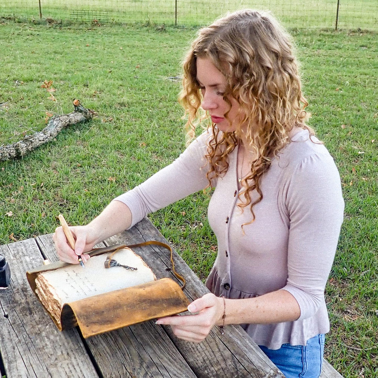 LEATHER VILLAGE Vintage Leather Journal – 200 Handmade Vintage Deckle Edge Paper – Leather bound Journal For Women Men – Vintage Key Closure - Book of Shadows - Chocolate Brown - 10X7 inches