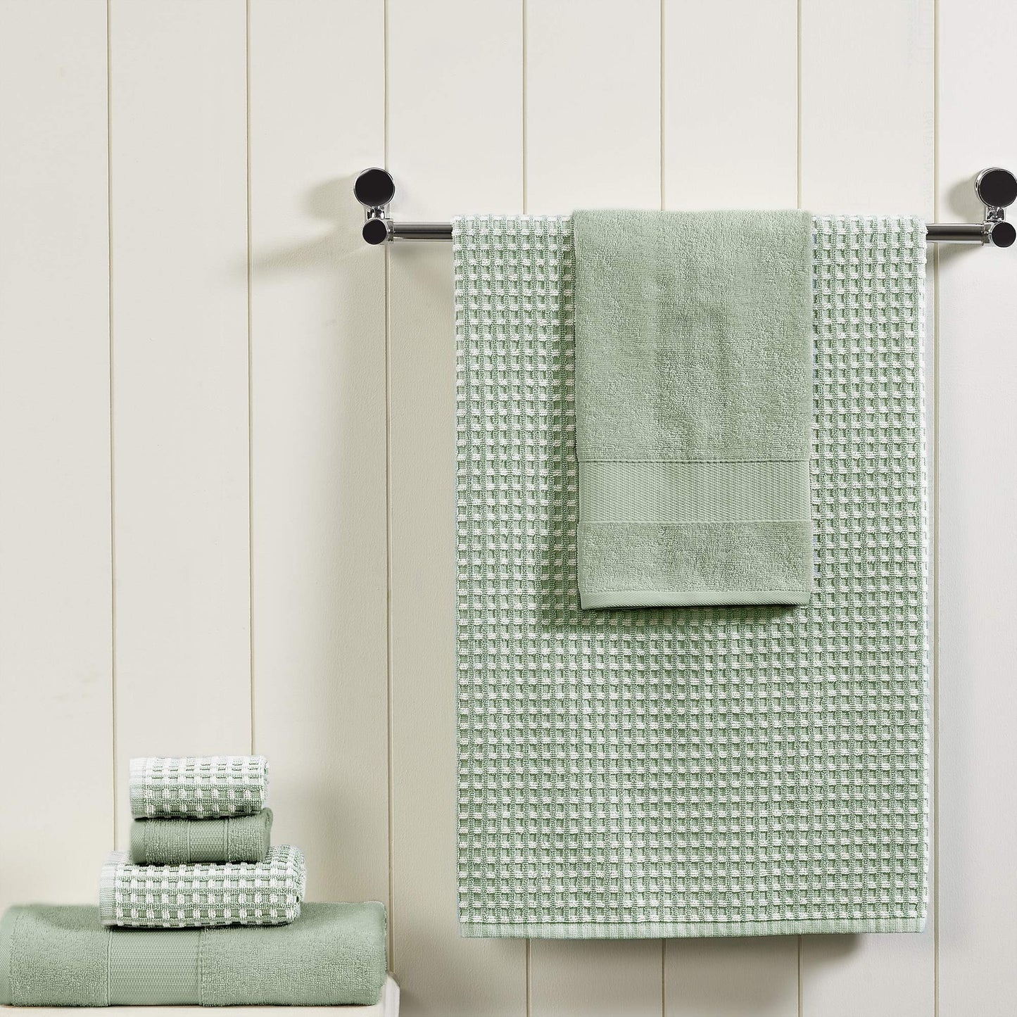 Modern Threads 6 Piece Cotton Bath Towel Set – Ultra Soft 600 GSM Towels – Bathroom Set with Hand Towels and Washcloths – Waffle (Deep Sage)