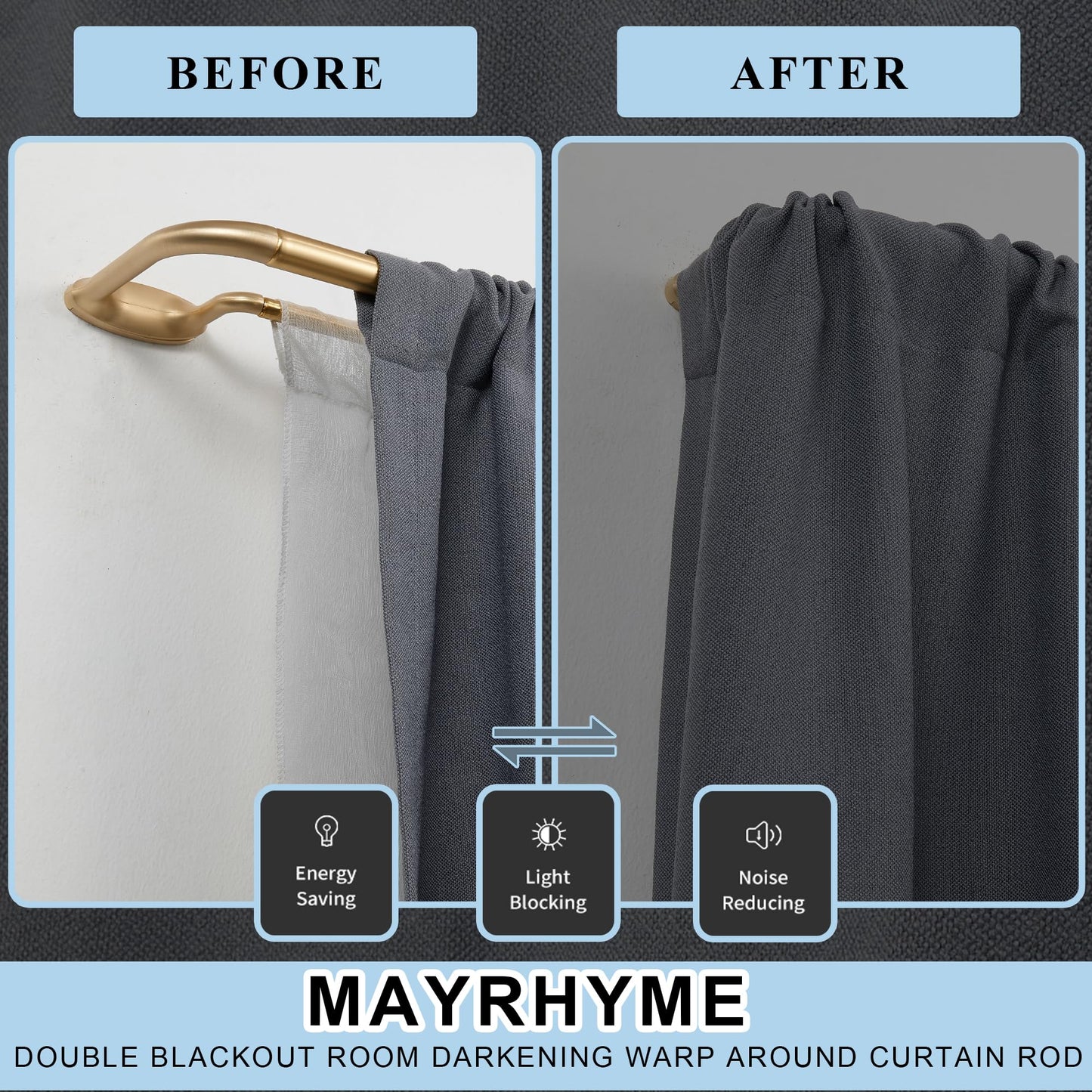 Mayrhyme Double Curtain Rods, Wrap Around Curtain Rod for Windows, Internal Splicing 1'' Front and 5/8'' Back Adjustable Curtain Rod with Aluminum Finials and Brackets (Warm Gold, 28-86")