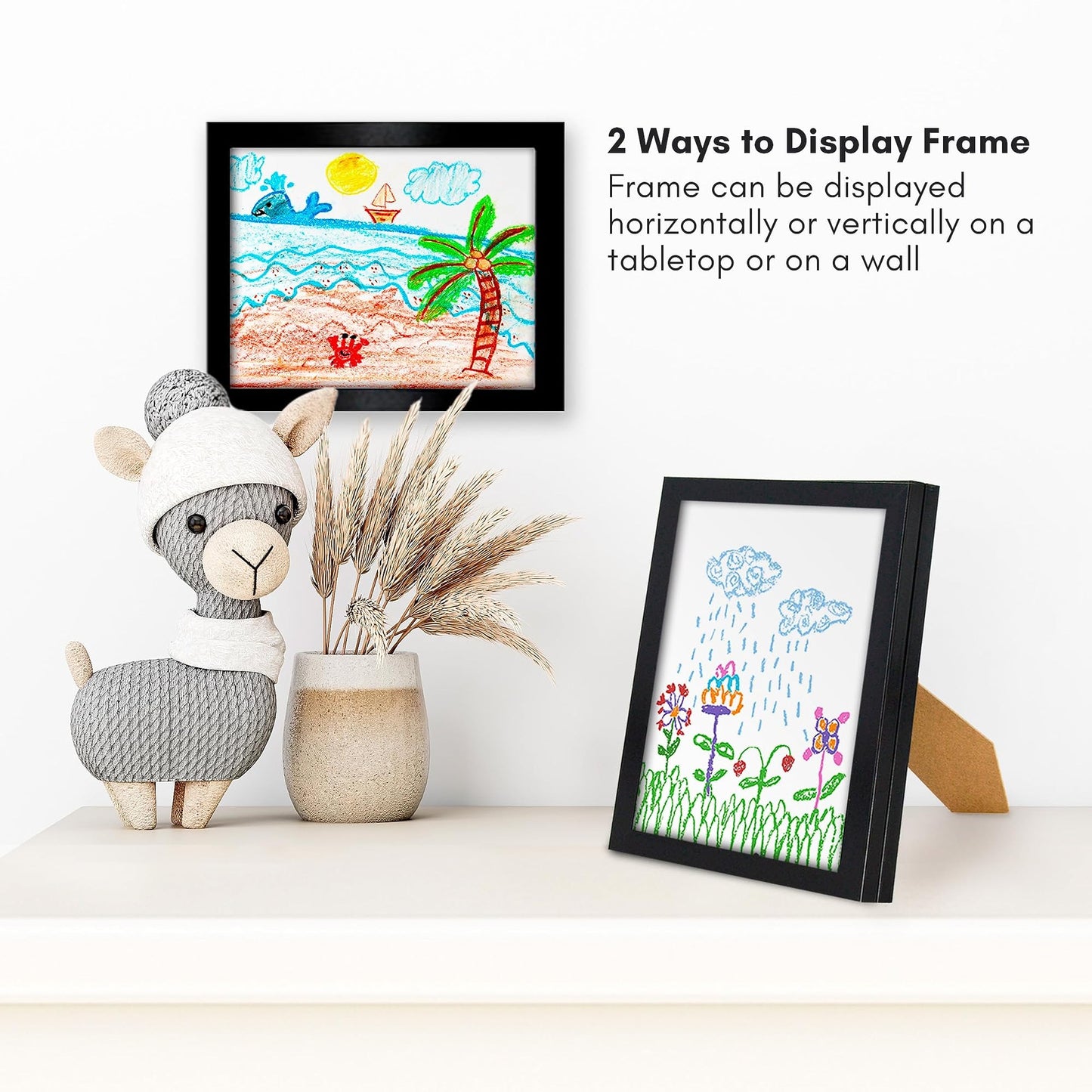 Americanflat 10x12.5 Kids Art Frame - Front Loading Picture Frames Hold 100 Artworks - Use as 8.5x11 Picture Frame with Mat - My Mini Masterpiece - Hanging Hardware and Built-in Easel Included - Black