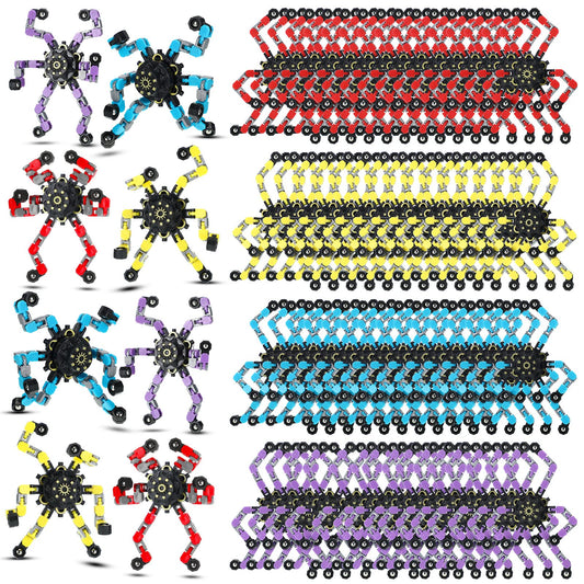 100 Pcs Funny Sensory Fidget Toy Bulk Transformable Chain Robot Finger Toys Fidget Spinners Stress Relief Fingertip Gyro Deformable Mechanical Spiral Twister Spinner for Adult Kids ADHD(Classic)