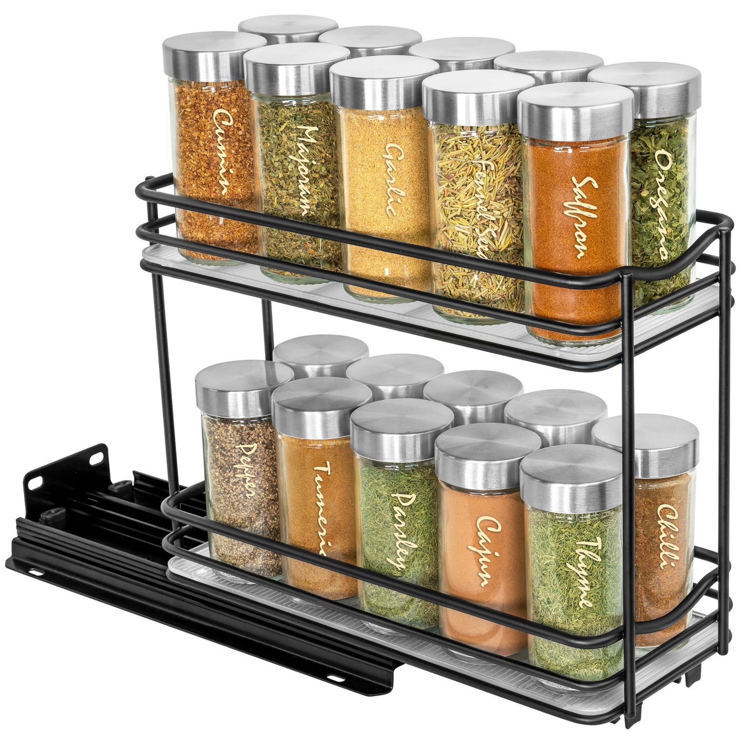 LYNK PROFESSIONAL® Pull Out Spice Organization for Cabinets - 4-3/8 inch Wide – Spice Rack for Inside Cabinets, Slide Out Spice Rack Organizer for cabinet – Pull Out Spice Rack, Sliding 2 Tier Black
