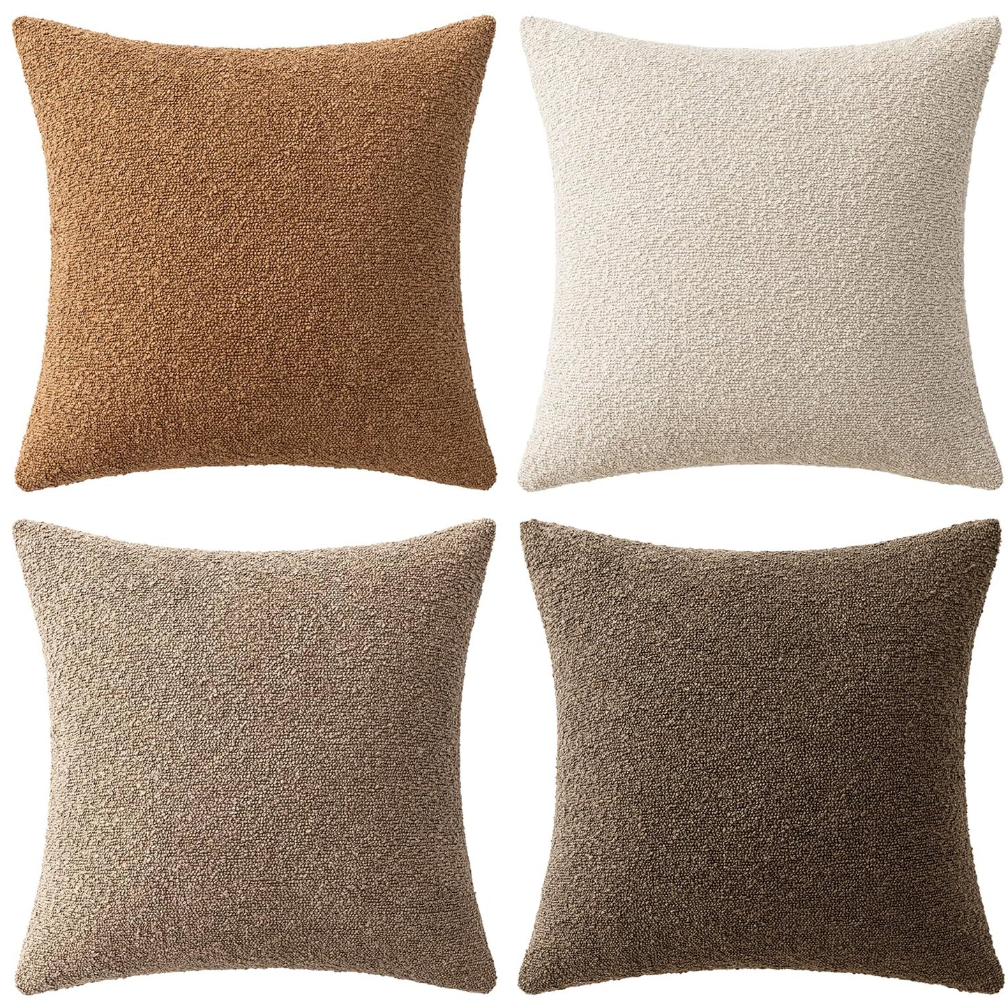 MIULEE Pack of 4 Decorative Textured Boucle Throw Pillow Covers 18x18 Inch Neutral Brown Accent Solid Pillow Cases Couch Cushion Covers for Modern Farmhouse Boho Chair Sofa Bed Room Home Decor
