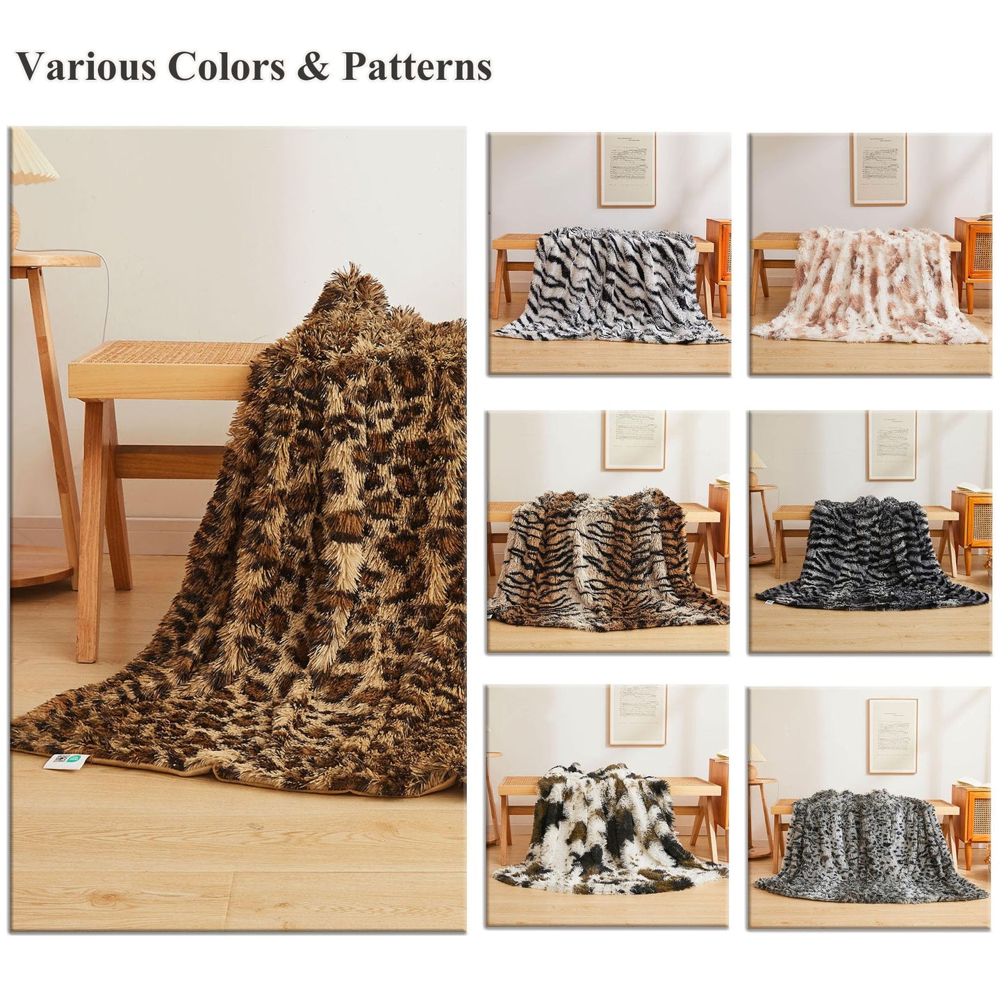 XeGe Luxury Faux Fur Leopard Print Throw, Soft 50x60 Cheetah Print Fluffy Blanket, Shaggy Plush Decorative Couch Throw, Cute Furry Fuzzy Animal Print Blanket for Sofa Bed, Brown