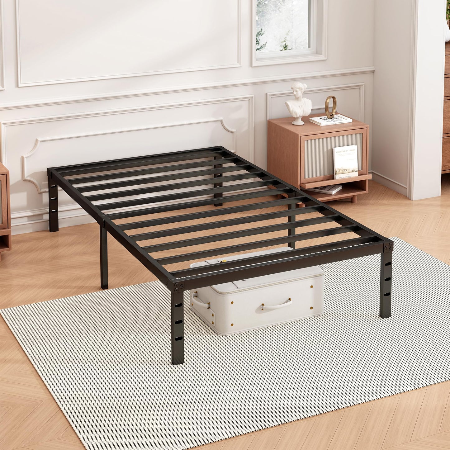 Hafenpo 18 Inch Twin Bed Frame - Sturdy Metal Platform Twin Size, No Box Spring Needed, Heavy Duty, Easy Assembly, Strong Bearing Capacity, Under Bed Storage, Black