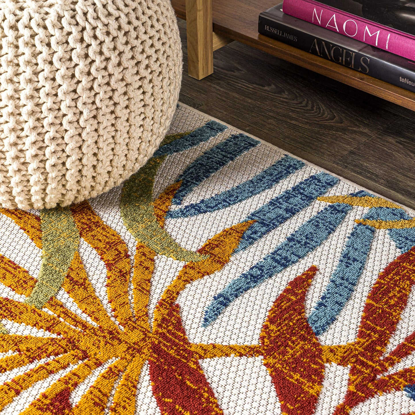 JONATHAN Y Tropics Palm Leaves Indoor Outdoor Area Rug 4X6 Cream/Orange, Boho for Backyard, Patio, Porch, Easy-Cleaning, High Traffic, Pet-Friendly, Non-Shedding (AMC100B-4)