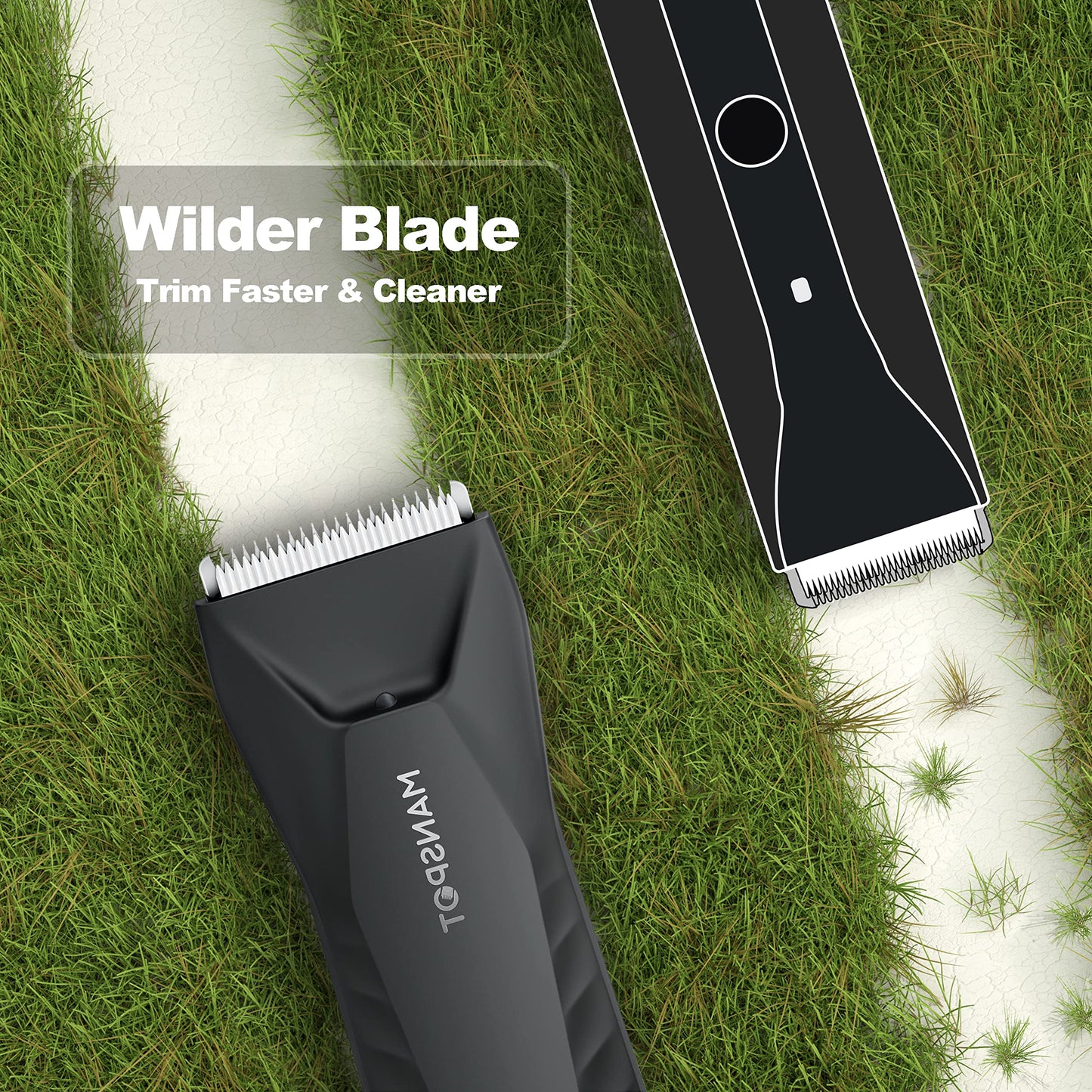 MANSPOT Manscape Body & Pubic Hair Trimmer for Men, Electric Groin Hair Trimmer, Replaceable Ceramic Blade Heads,Waterproof for Wet/Dry Use,Standing Recharge Dock,90 Minutes Shaving(Black)