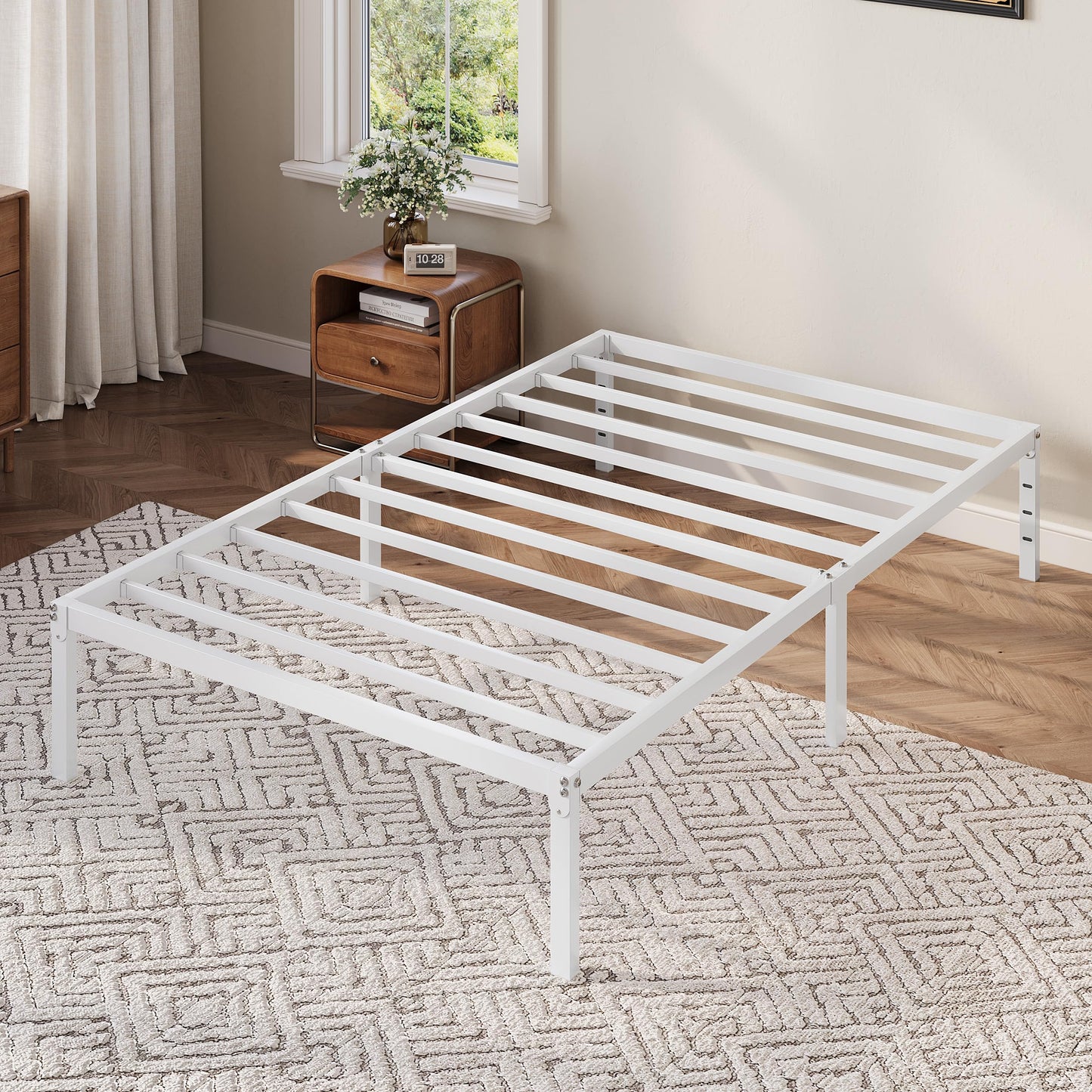 Allewie Twin Bed Frame, 12 Inch Metal Platform Beds with Storage Space, No Box Spring Required and Easy Assembly, White