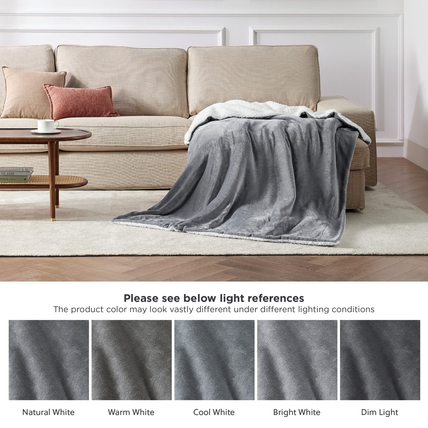 Bedsure GentleSoft Sherpa Fleece Twin Blanket for Couch, Non-Heated, Thick and Warm Throw for Women and Men, Soft Fuzzy Plush Blanket for Winter, Grey, 60x80 Inches