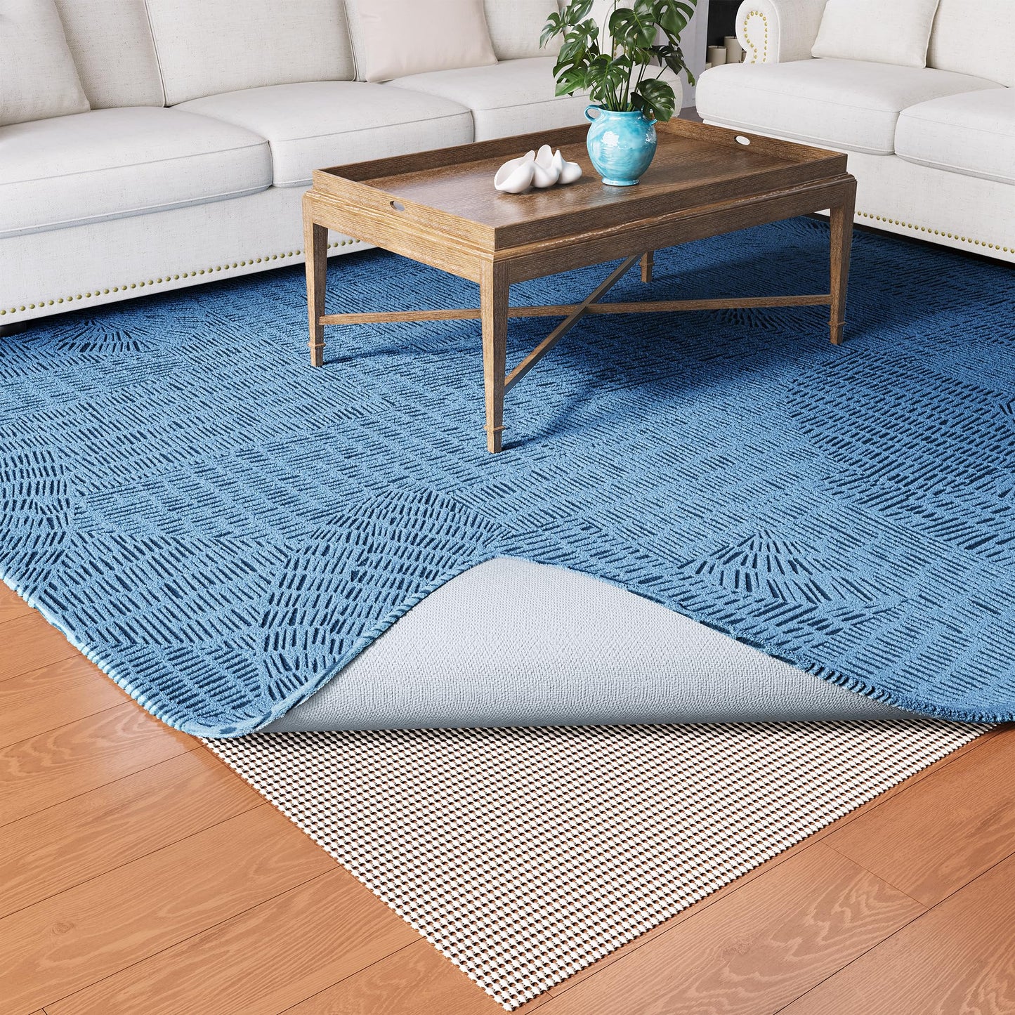 Jorvila Non-Slip Rug Pad Gripper 9x12 Feet, Anti Skid Mat for Under Area Rugs, Keeps Rugs in Position and Safe, Thick Cushioned Carpet Pad for Hardwood Floors Protection