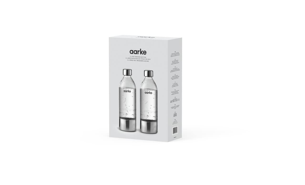 Aarke Extra PET Stainless Steel Reusable Bottle for Carbonator l, ll, and 3, BPA-Free and Non-Toxic, 1L/34 fl oz (2-Pack)