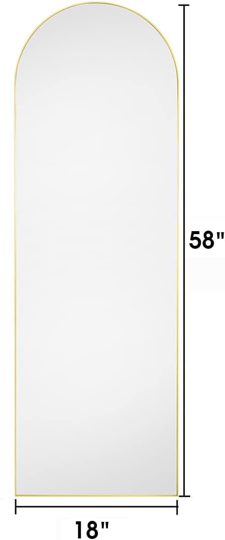AyeWish Arched Mirror - Full Length, Standing or Wall Mounted, 58"18", Aluminum Frame - Gold