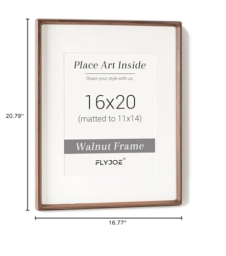 16 x 20 Picture Frame, USA-Sourced Natural Walnut Wood Photo Frame with Tempered Glass, Handcrafted Rounded Corner 16x20 Wooden Frame Matted to 11x14 Photos, Horizontal or Vertical Wall Mounting