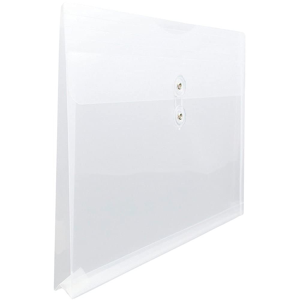 JAM PAPER Plastic Envelopes with Button & String Tie Closure - Large Booklet - 12 x 18 - Clear - 12/Pack