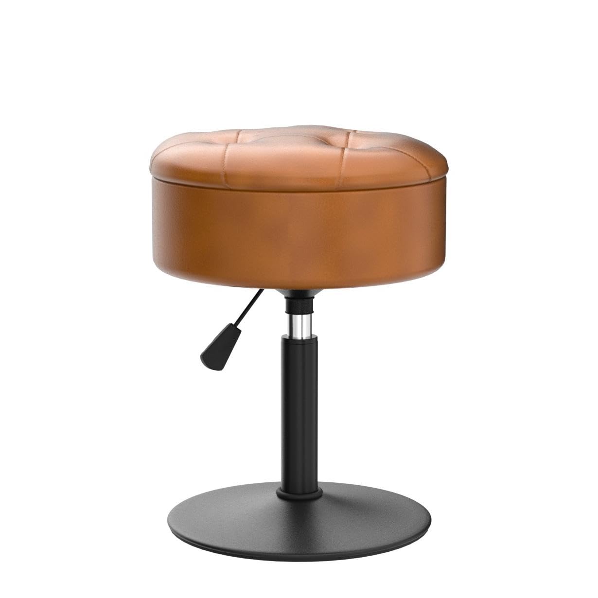 LUE BONA 360°Swivel Vanity Stool Chair for Makeup Room, Height Adjustable Stool for Vanity with Storage, Small Whiskey Brown Faux Leather for Bathroom, Living Room