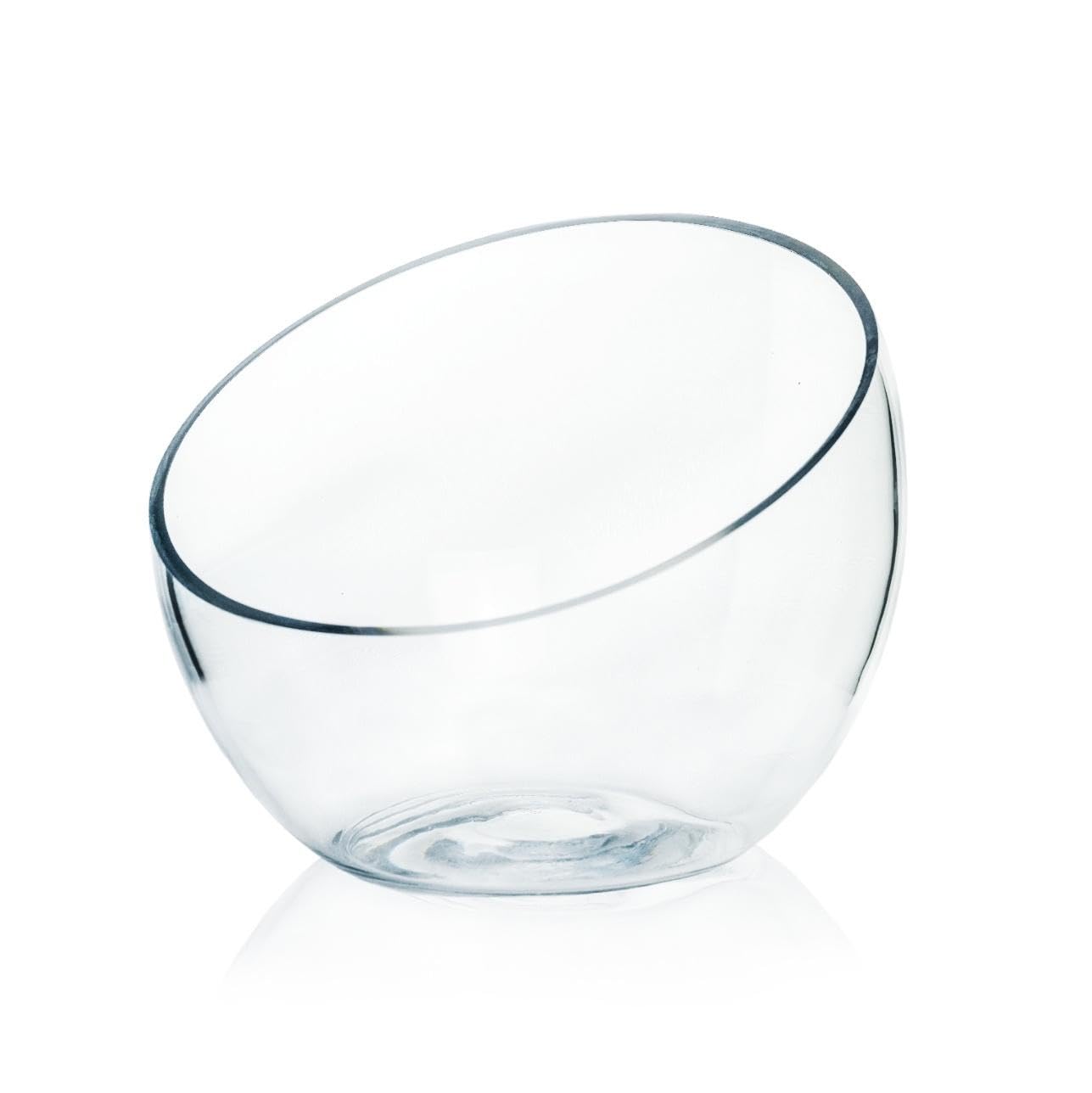 Craft And Party, Slant Cut Bowl Glass, Glass Fish Bowl Vase, 6" Height x 7" Width Fruit Jar, Candy Dish, Clear Terraium, Flower Centerpiece