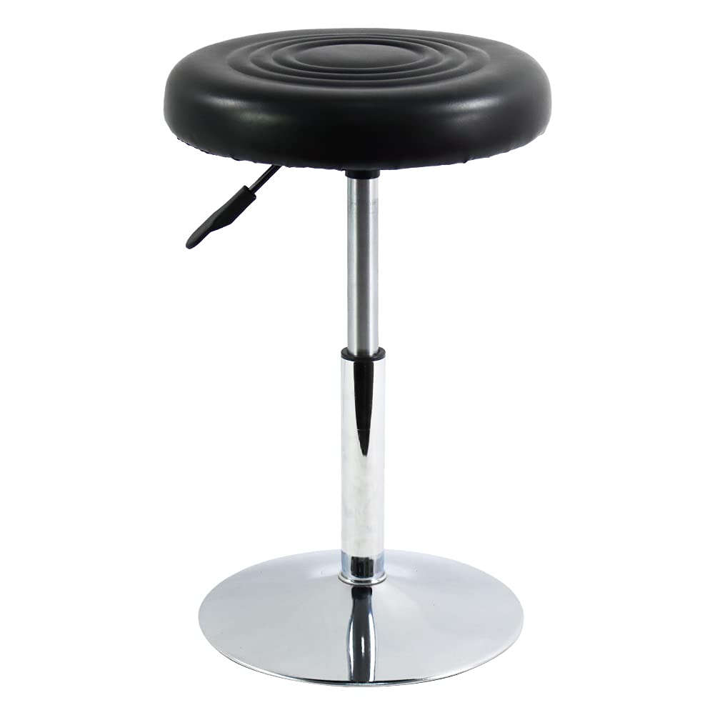 FURWOO Short Round PU Leather Chair - Height Adjustable Counter Stool With Step - Office and Vanity Seat - Small Black