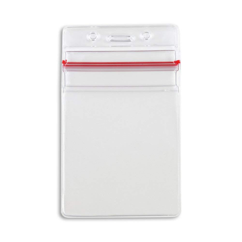 ID Badge Holder with Sealable Red Stripe, Horizontal, Vertical, 50 Pack (Vertical)
