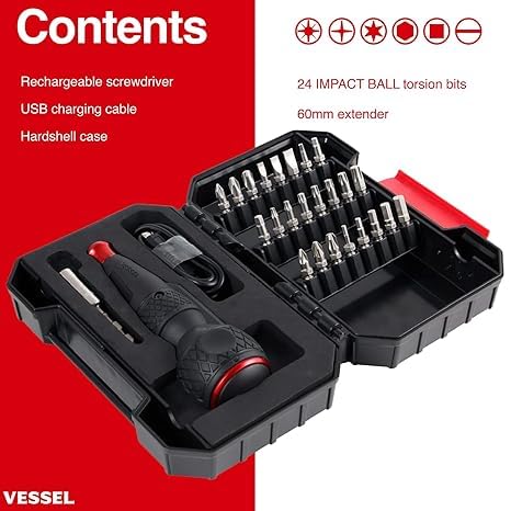 (USA Official) VESSEL e-ASSIST Screwdriver Higher Torque ver. with 25PC. Bit Set