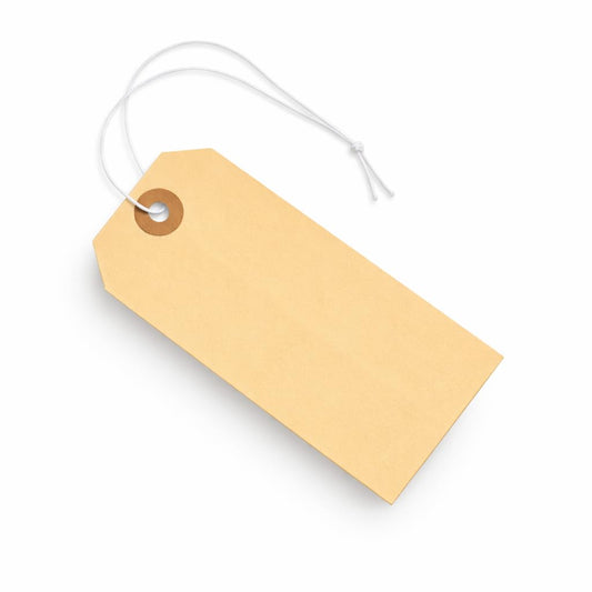 Tags with Elastic String Attached - #5, 4 3/4" x 2 3/8" Box of 200 Manila Paper Label Tags with Elastic Loop and Reinforced Hole