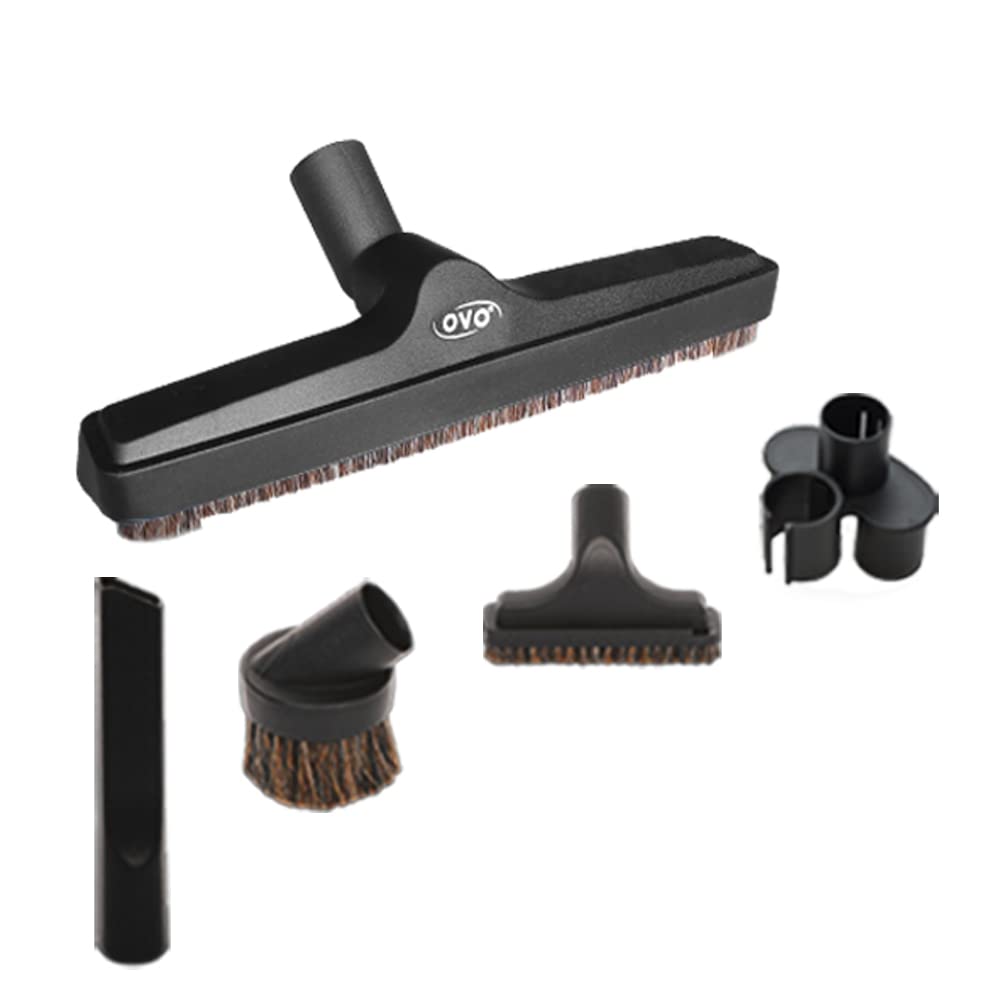 OVO 5PCS Universal Vacuum Cleaner Accessories - 12in Floor Brush, Dusting Brush, Crevice Tool, On-Board Caddy Tool, Upholstery Brush, 1 1/4 inch (32mm) Inner Diameter, Fits All