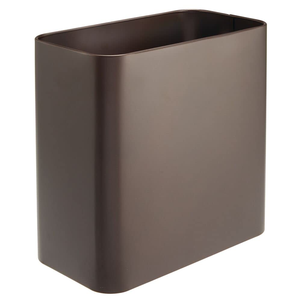 mDesign Small Metal 2.4 Gallon/9 Liter Trash Can Wastebasket Garbage Bin for Bathroom, Slim Rubbish Waste Bin Trashcans - Mirri Collection - Bronze